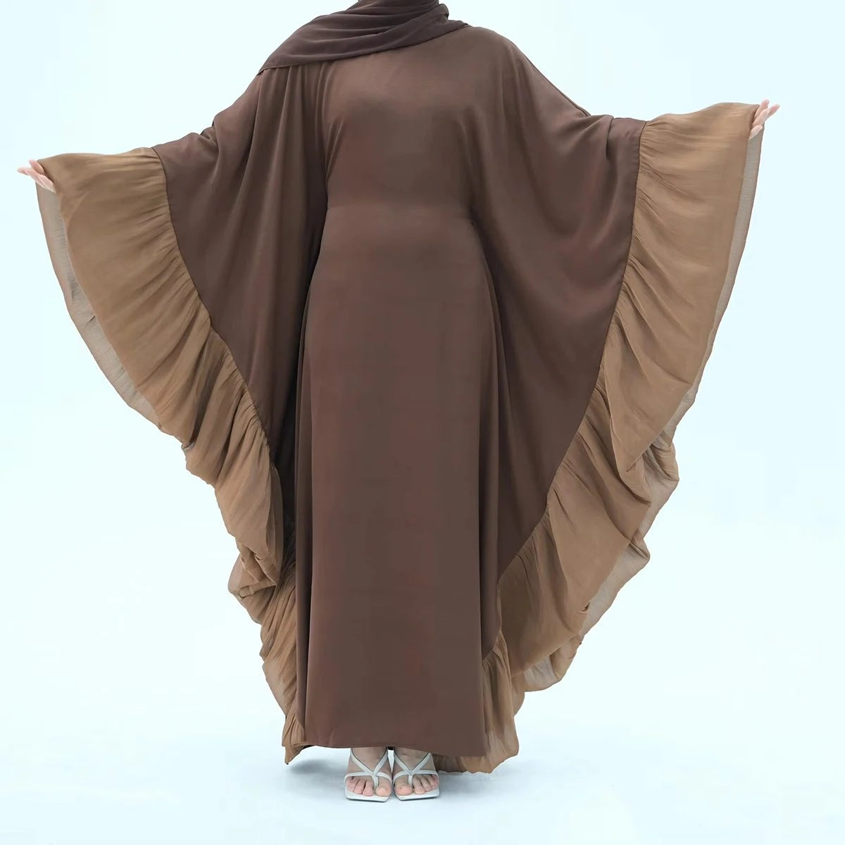 Elegant Butterfly Sleeve Farasha Abaya Dress with Inner Belt #25951 - Perfect for Ramadan, Eid, Wedding & Special Occasions