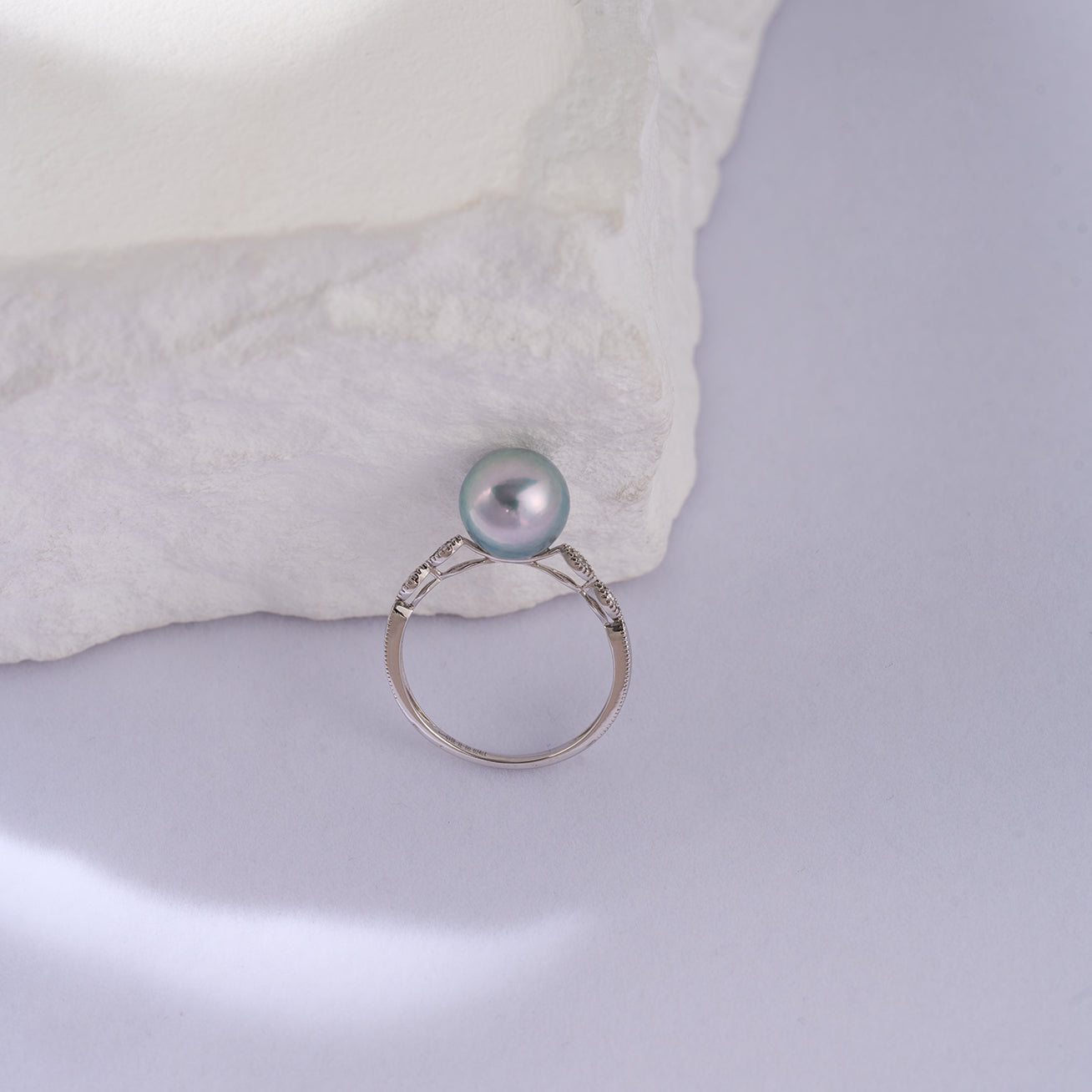 18K Gold Silver Blue Akoya Pearl Diamond Ring for Women - Elegant Bridal Jewelry, Anniversary Gift, Engagement Ring KR00106