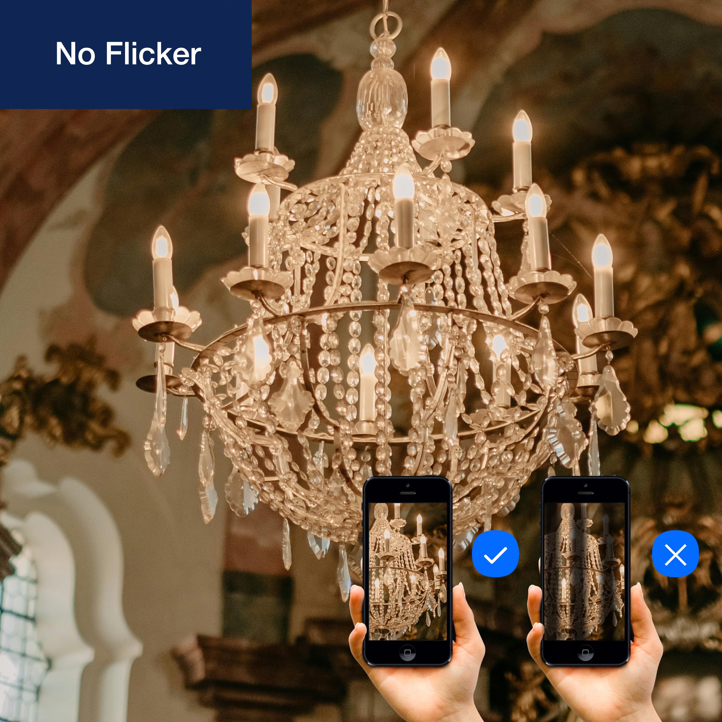 FLSNT 100W Equivalent LED Candelabra Bulbs - 800LM Dimmable B11 E12 Chandelier Light Bulbs (5.5W, 2700K Soft White, 6 Pack) for Bedroom, Living Room & Dining Room Lighting