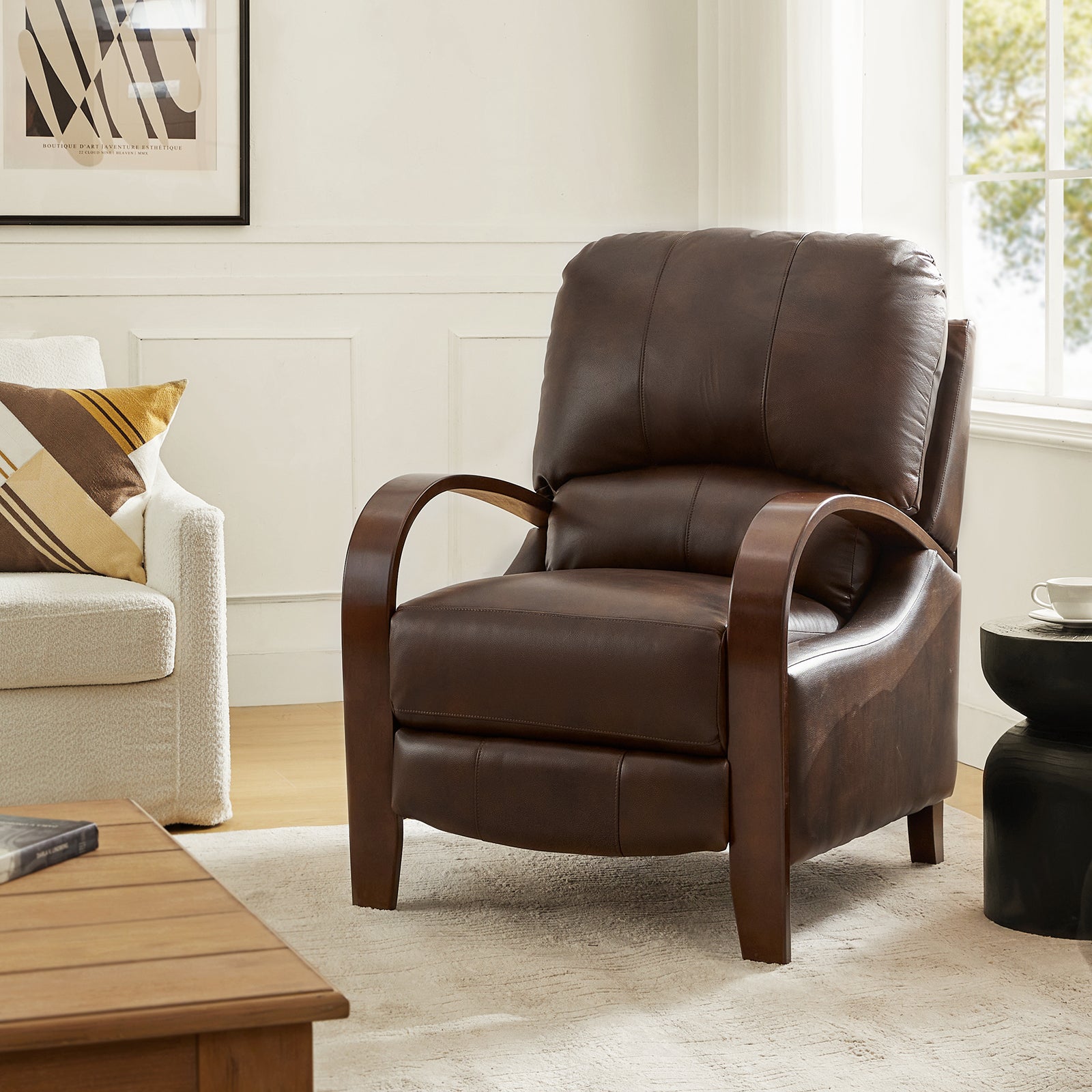 Melissa Genuine Leather Manual Recliner Chair - Handcrafted Full Grain Leather Living Room Recliner with Smooth Manual Mechanism, Perfect for Home Theater, Gaming, and Relaxation