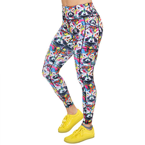 Trash Panda Monium Leggings - Women's High Waisted Yoga Pants for Workout, Running & Lounge | Cute Raccoon Print Athletic Leggings