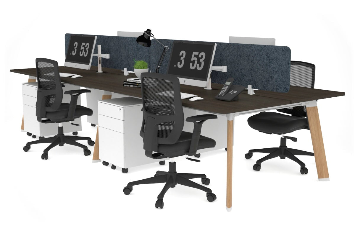 4-Person Workstation with Wood Imprint Frame - 1600L x 800W Office Desk with Cable Management Scallop for Team Collaboration & Productivity | Perfect for Open Offices, Coworking Spaces & Home Offices