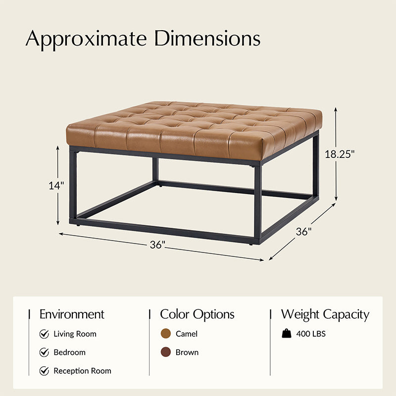 Genuine Leather Ottoman with Open Frame Base - Modern Footrest & Storage Stool for Living Room, Bedroom, or Office