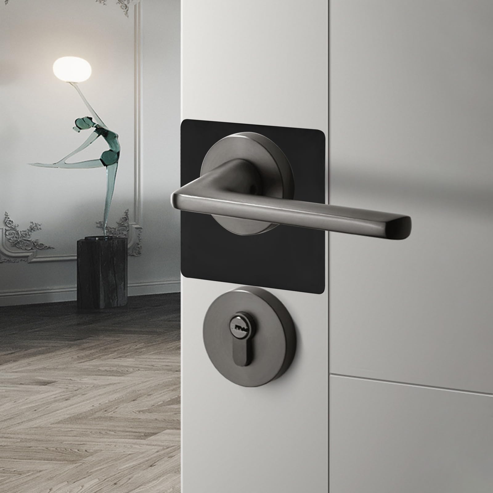 4Pcs Stainless Steel Self-Adhesive Door Lock Repair Plates - Black Split Door Knob & Lever Fixing Brackets for Secure Handle Reinforcement (Ideal for Loose Door Handles, Cabinet Repairs & DIY Home Maintenance)