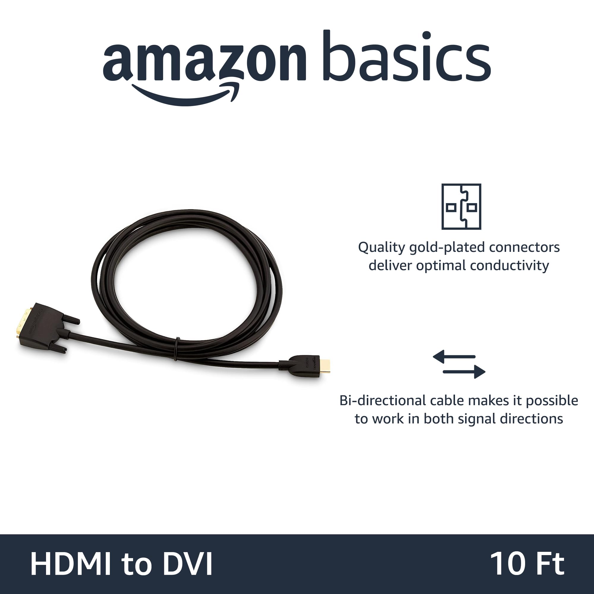 AmazonBasics HDMI to DVI Adapter Cable (10-Pack) - Gold-Plated Connectors, 4K Support, High-Speed Digital Video & Audio Transmission - Perfect for Home Theater, Gaming & Office Setup