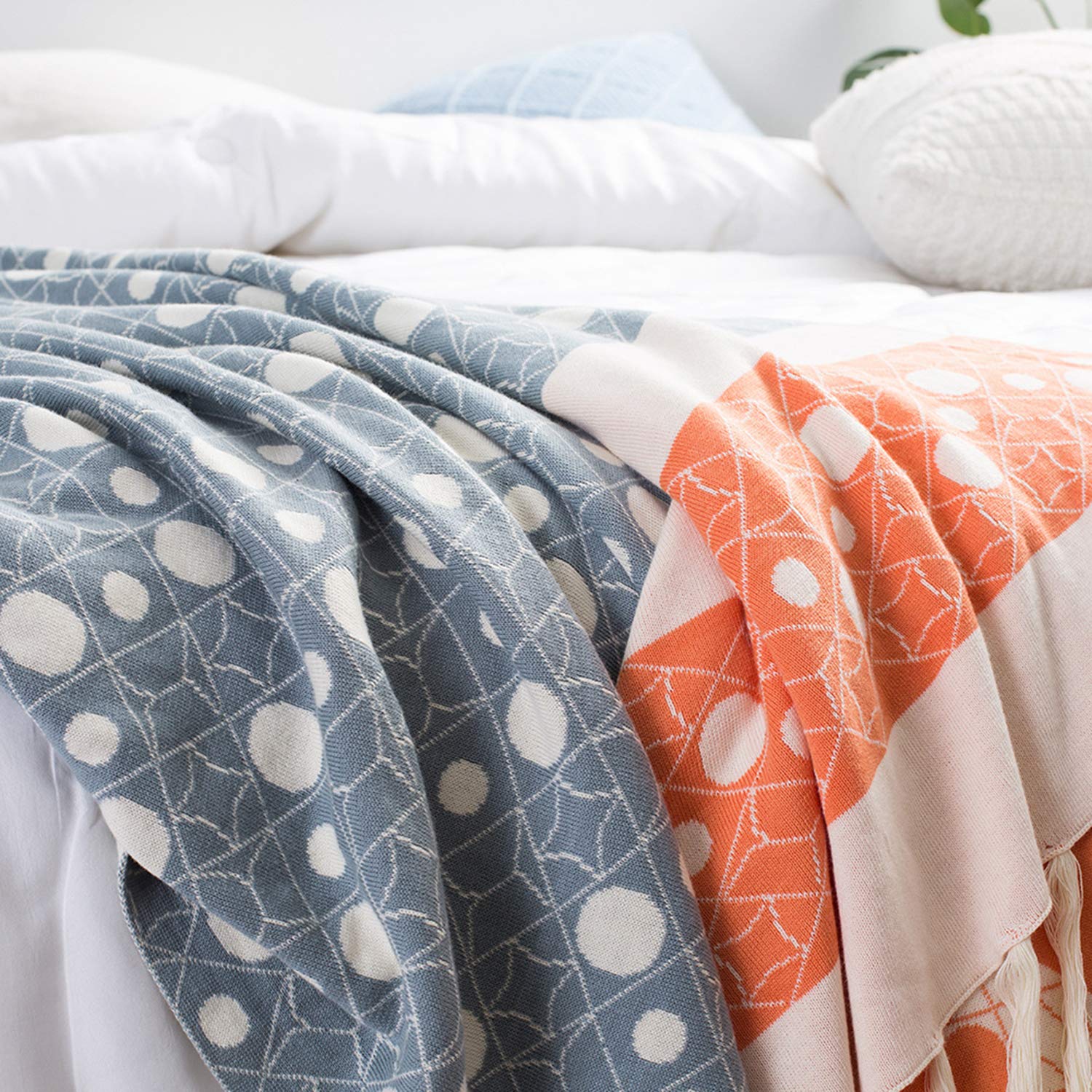 Soft & Cozy Woollen Blanket - 100% Cotton Colorful Knit Throw Blanket for Sofa & Bed - 51