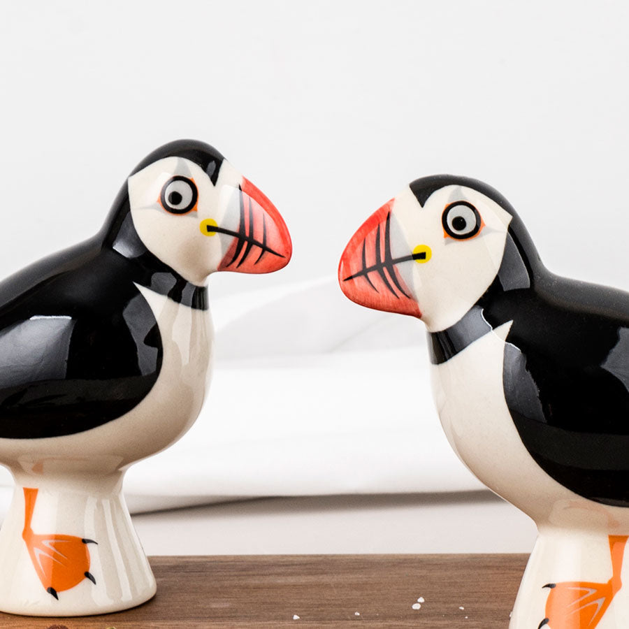 Handmade Ceramic Puffin Salt and Pepper Shakers Set of 4 - Unique Kitchen Decor & Perfect Gift for Bird Lovers - Ideal for Dining Table, Housewarming, and Coastal-Themed Kitchens