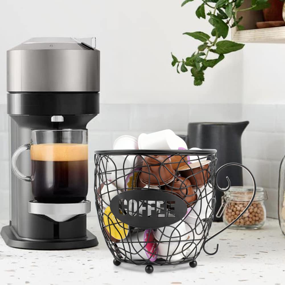 Large Capacity K Cup Holder for Keurig - Organizes 40 Coffee Pods on Countertop | Black Coffee Bar Accessory for Home & Office Use
