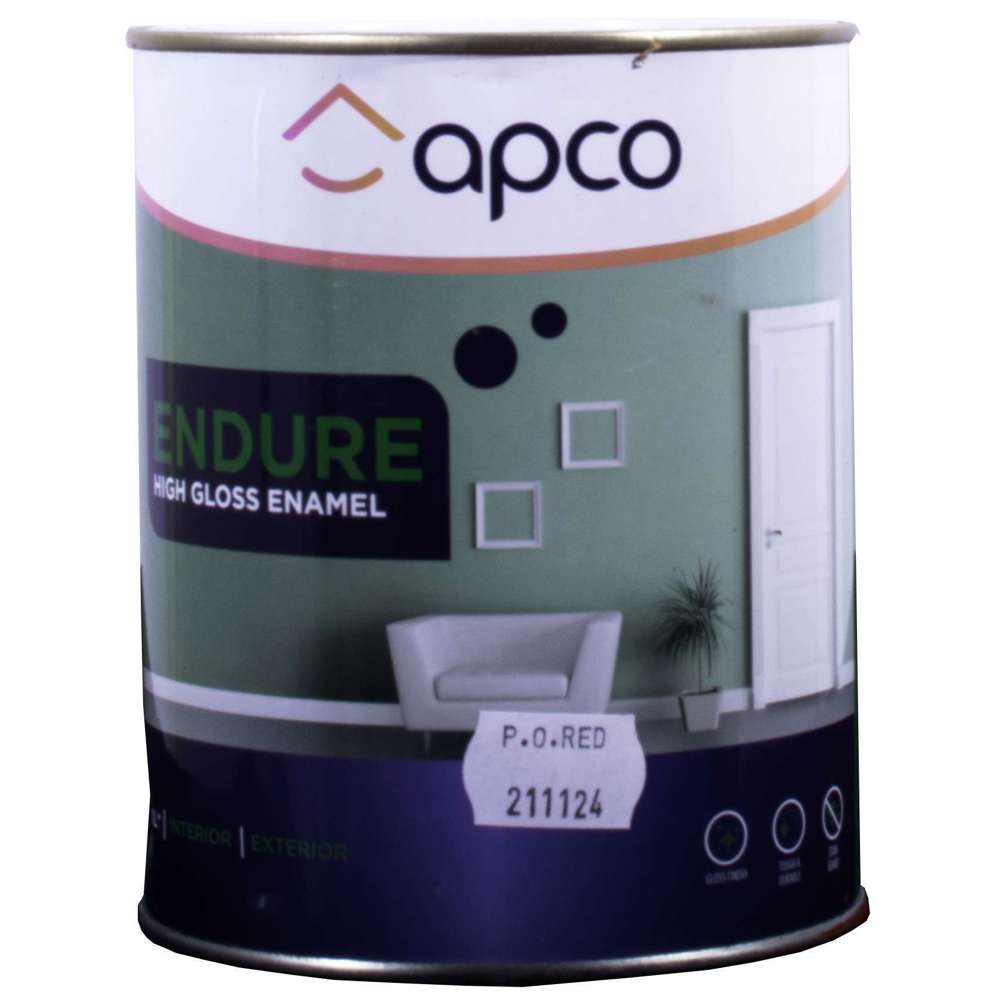 Apco Endure Gloss Enamel Paint - Post Office Red 1 Liter (1L) - High Gloss Finish for Indoor/Outdoor Use on Metal, Wood & Furniture - Perfect for Mailboxes, Doors & DIY Projects