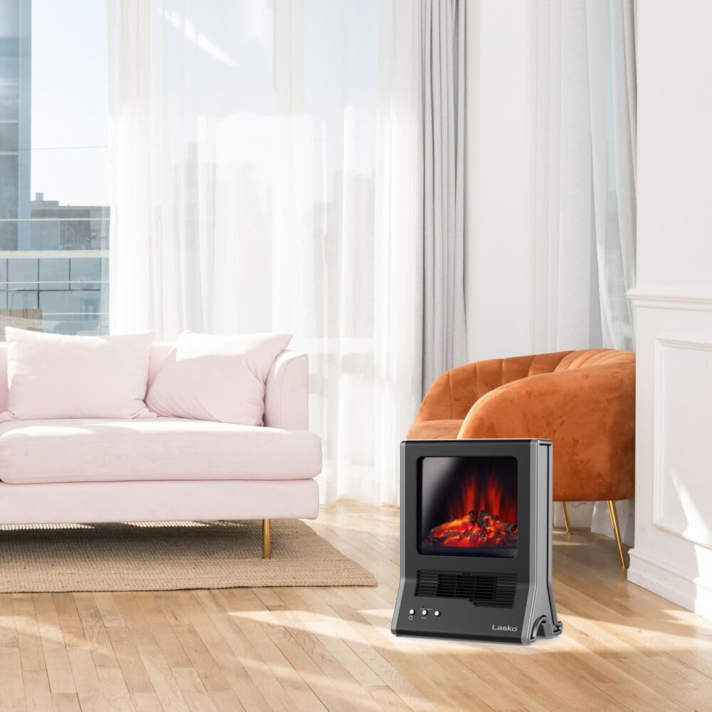 Lasko CA20100 Ultra Ceramic Fireplace Heater - 1500W Electric Space Heater with Remote Control, Black - Perfect for Living Rooms, Bedrooms & Offices