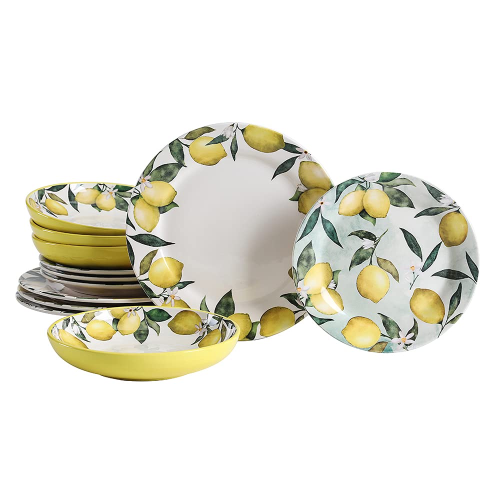 Bico Lemon Dreams 12-Piece Ceramic Dinnerware Set - Service for 4 with 11