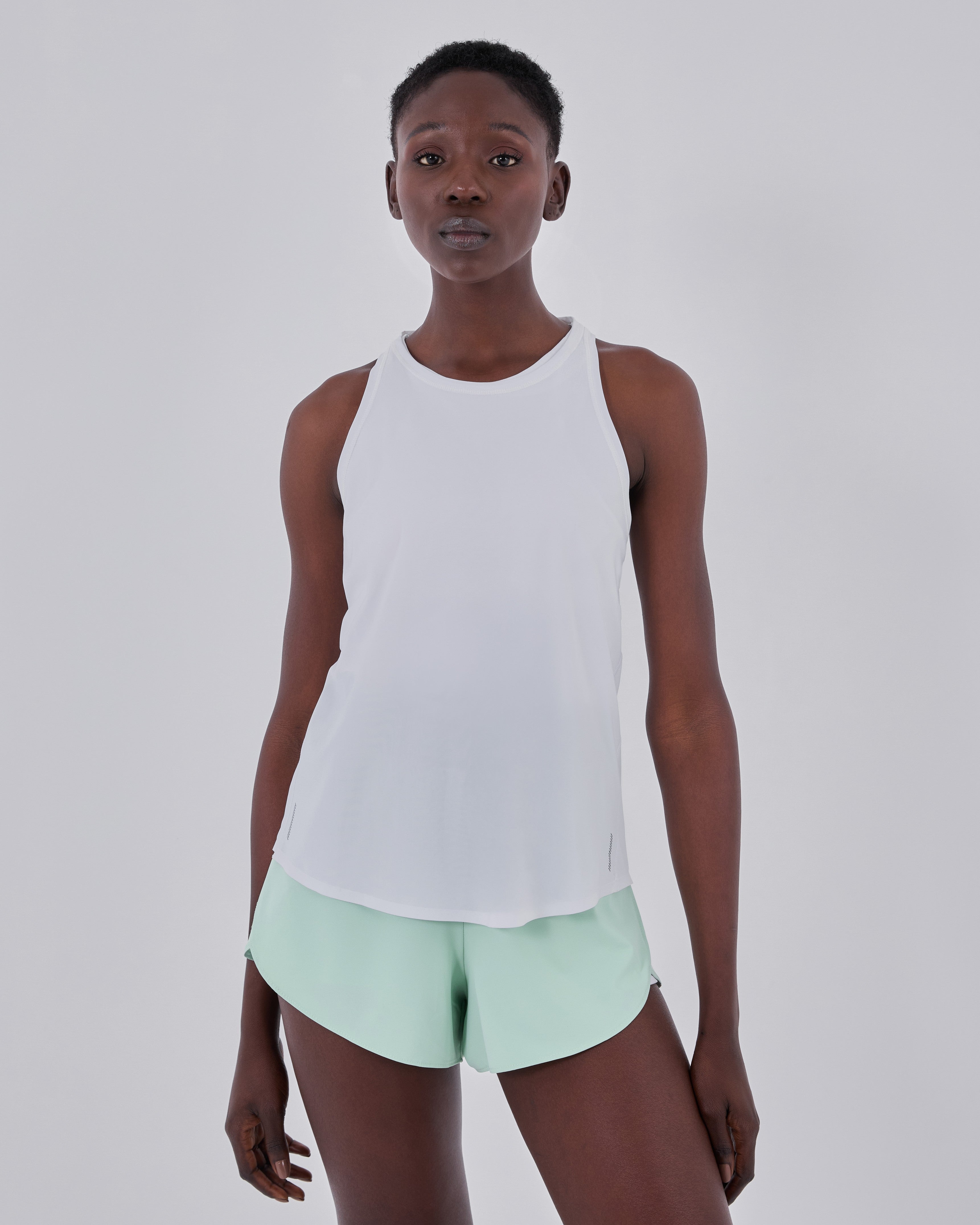 Women's Running Tank Top & Shorts Set - White & Fresh Mint - Gym, Yoga, Workout & Activewear Outfit