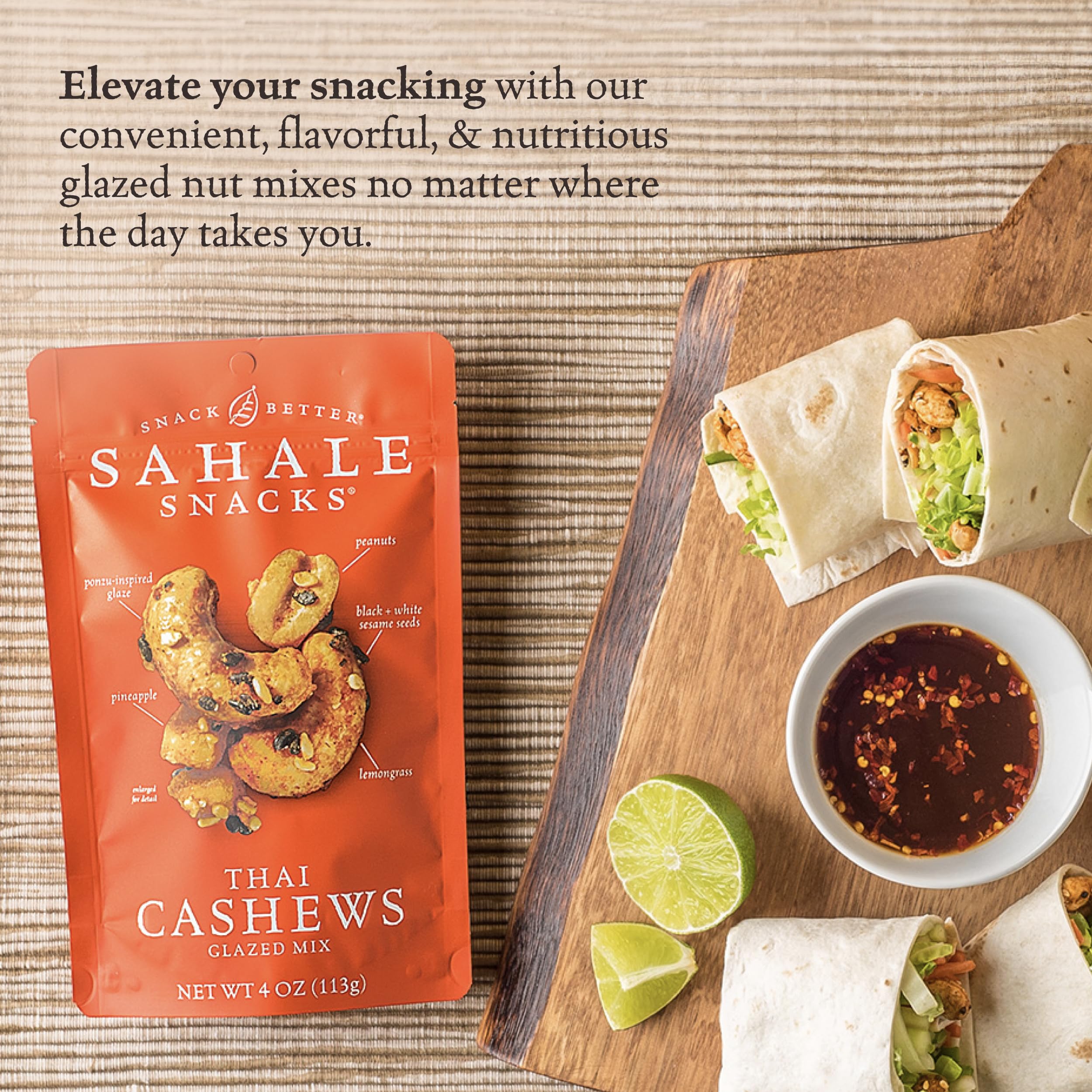 Sahale Snacks Thai Cashews Glazed Mix - 4oz (Pack of 6) | Premium Roasted Cashews with Coconut, Ginger & Lemongrass | Perfect for Office Snacks, Travel & Gifts
