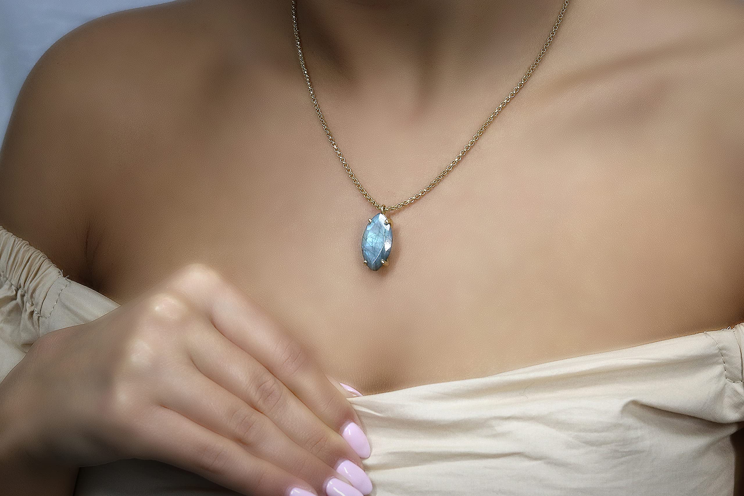 Handcrafted Marquise Labradorite Necklace - Natural Gemstone Statement Jewelry for Women | Elegant Long Pendant Boho Necklace | Perfect for Weddings, Parties & Everyday Wear