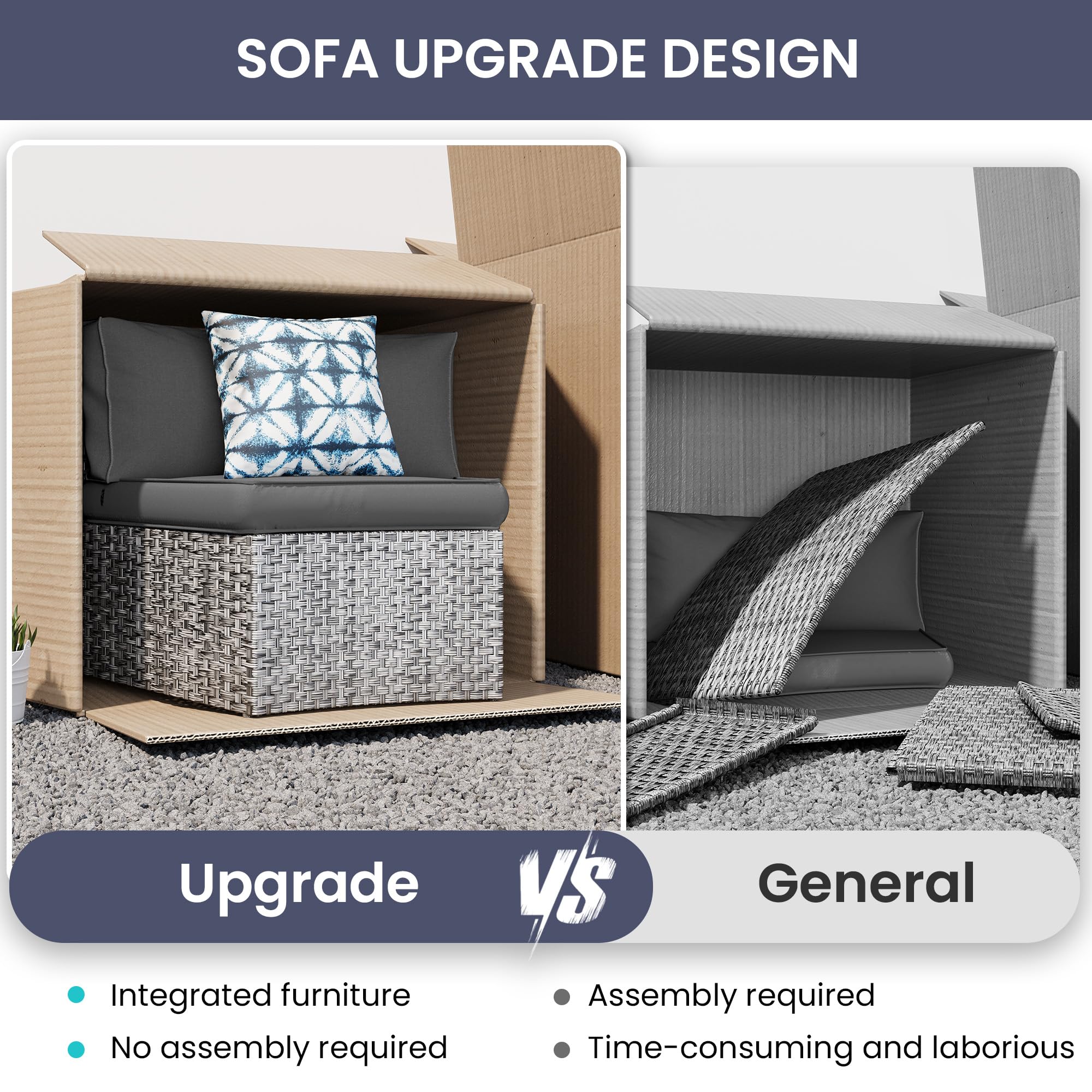UDPATIO 11-Piece Fully Assembled Outdoor Sectional Sofa Set - Half Moon Curved Modular Wicker Furniture with Round Coffee Table & Waterproof Cover - Heavy Duty Patio Furniture for Porch, Backyard, Garden (Grey) | Perfect for Outdoor Entertaining, Poolside Relaxation & Family Gatherings