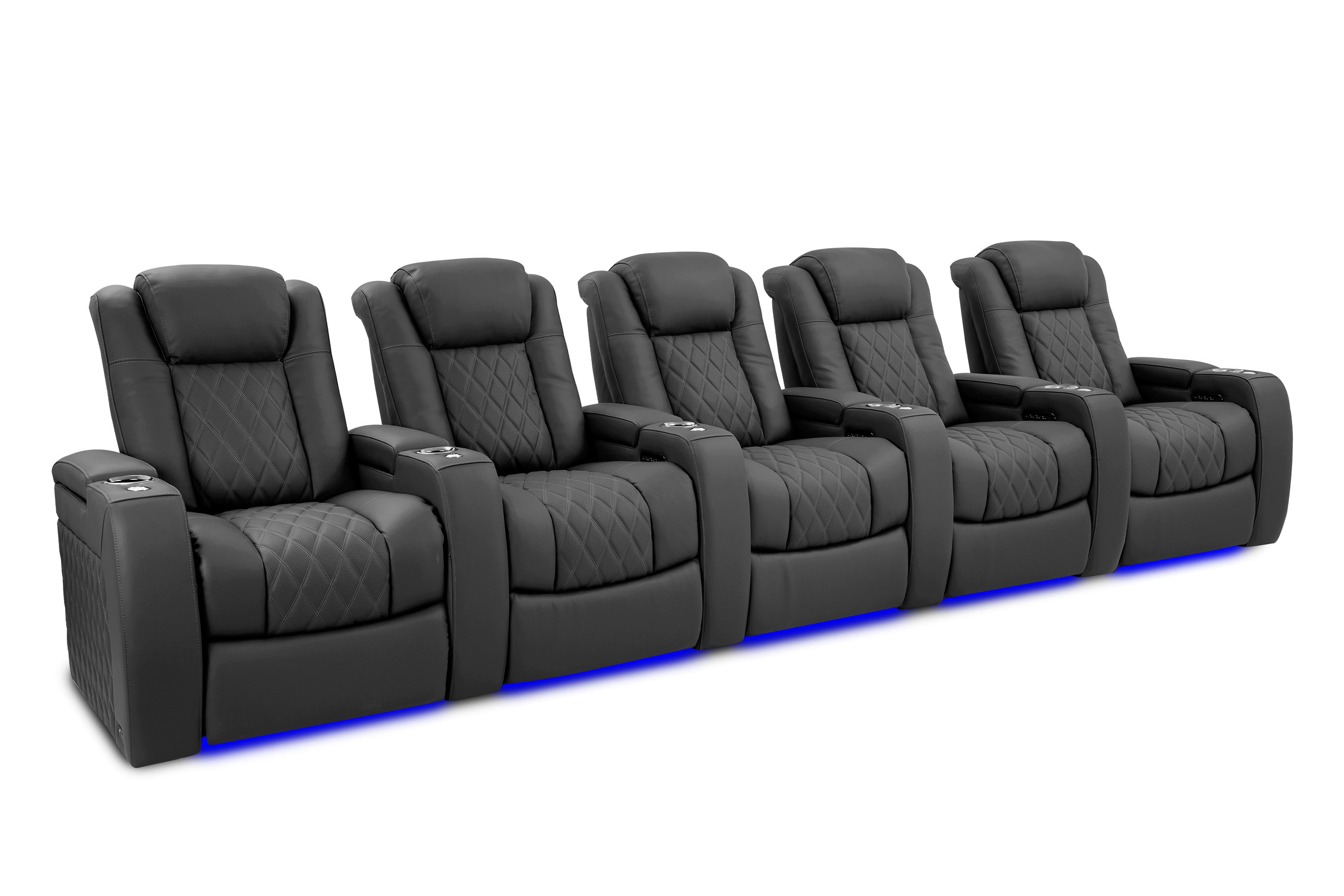 Valencia 2025 New Tuscany Ultimate Luxury Leather Home Theater Seating - 5-Piece Row in Graphite | Premium Recliner Sofa Set for Home Cinema, Media Room & Entertainment Spaces
