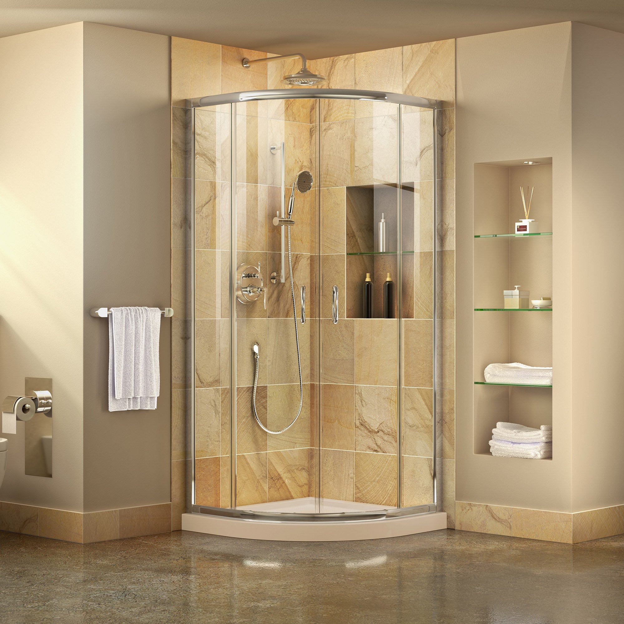 DreamLine Prime 33x33x74.75 Inch Corner Sliding Shower Enclosure with SlimLine Base Kit - Clear Glass Frameless Shower Door for Small Bathroom Spaces | Easy Installation & Modern Design