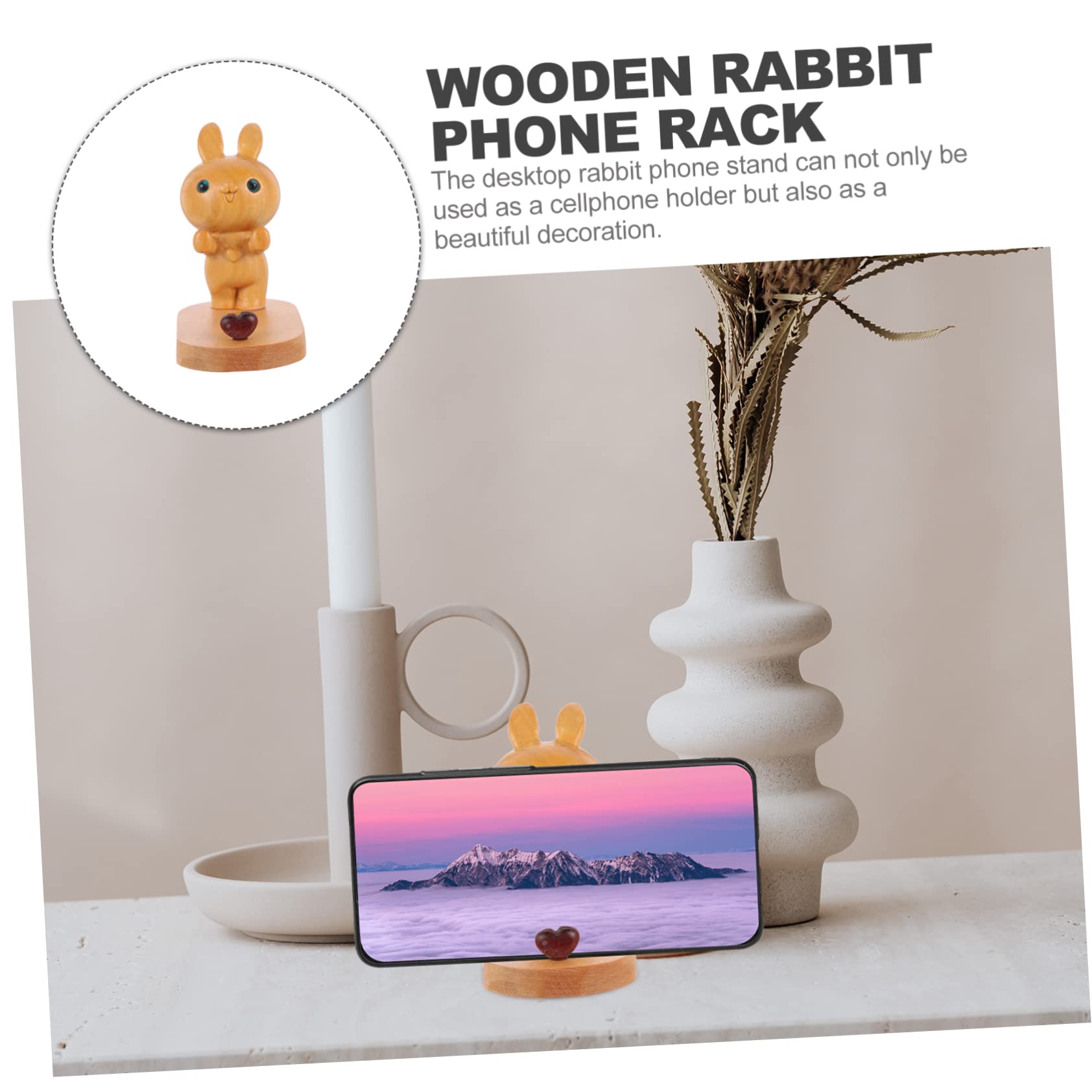 3-Pack Wooden Rabbit-Shaped Phone Stand - Portable Desktop Cell Phone Holder for Home, Office, and Travel Use
