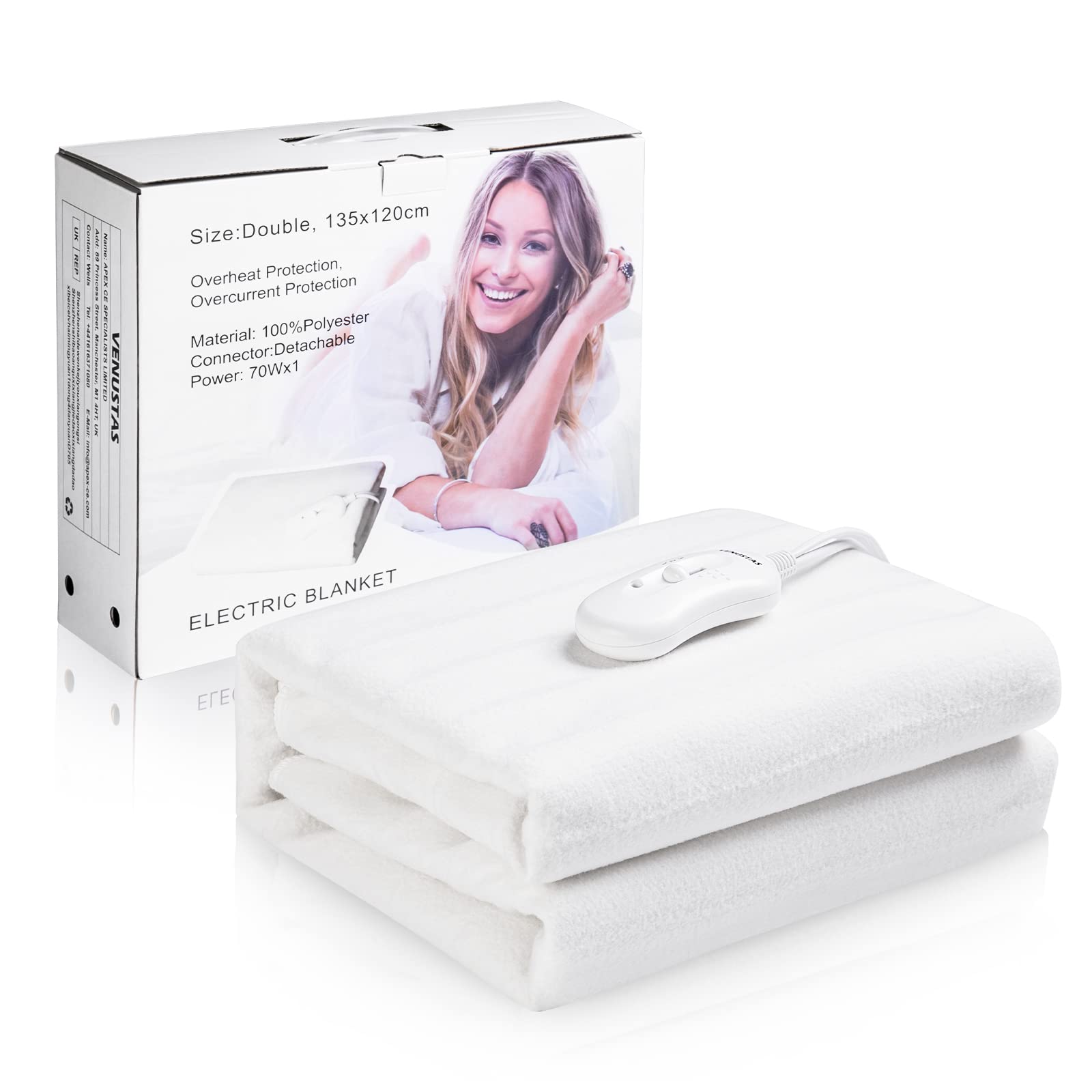 Venustas Electric Blanket - 3 Heat Settings Heated Under Blanket with Soft Polyester Fabric | Perfect for Cold Nights, Bed Warming & Winter Comfort