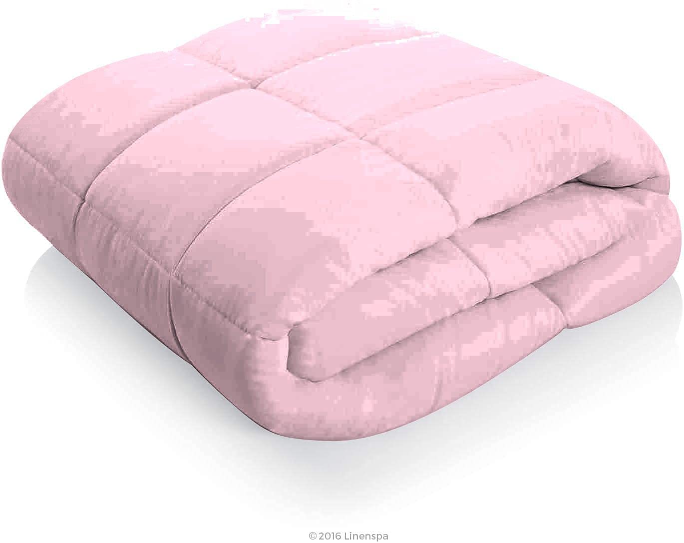 Lightweight All-Season Down Alternative Comforter - 100% Cotton Soft Quilted Duvet Insert | Cooling Comforter for Summer & Hot Sleepers | King/California King Size | Pink | Perfect for Bedroom, Guest Room & Dorm Use
