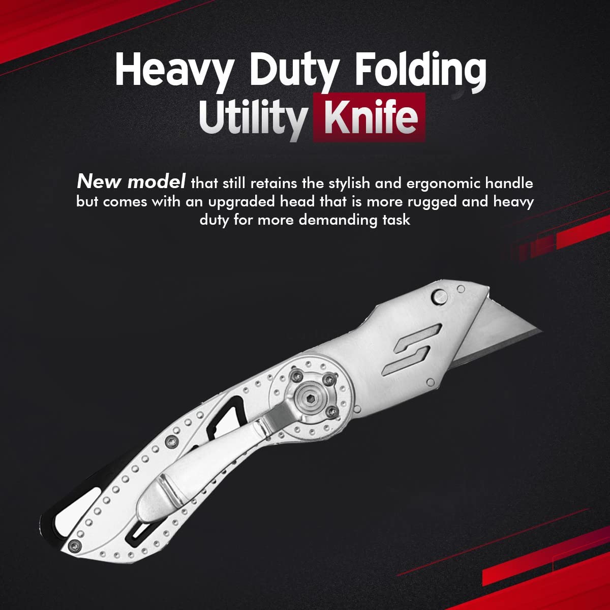 Heavy Duty Folding Utility Knife with Maintenance Tool - Stainless Steel Box Cutter with Nylon Holster & Belt Clip - Durable Roofing Knife with 1-Year Warranty - Perfect for Construction, DIY Projects, and Packaging Work