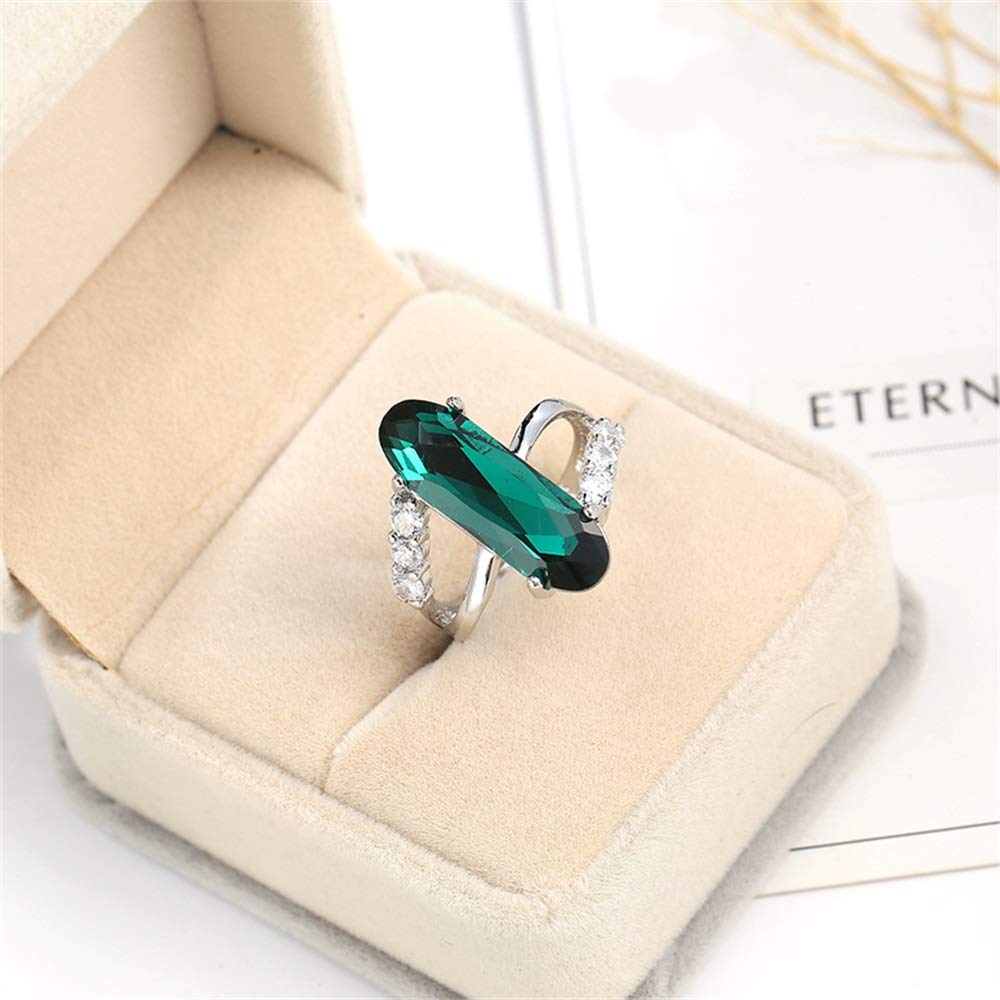 SixTwo Women's 925 Sterling Silver Green Simulated Emerald & Diamond Ring - Cubic Zirconia CZ Wedding Band, Amethyst Gemstone Eternity Ring for Engagement, Anniversary & Special Occasions