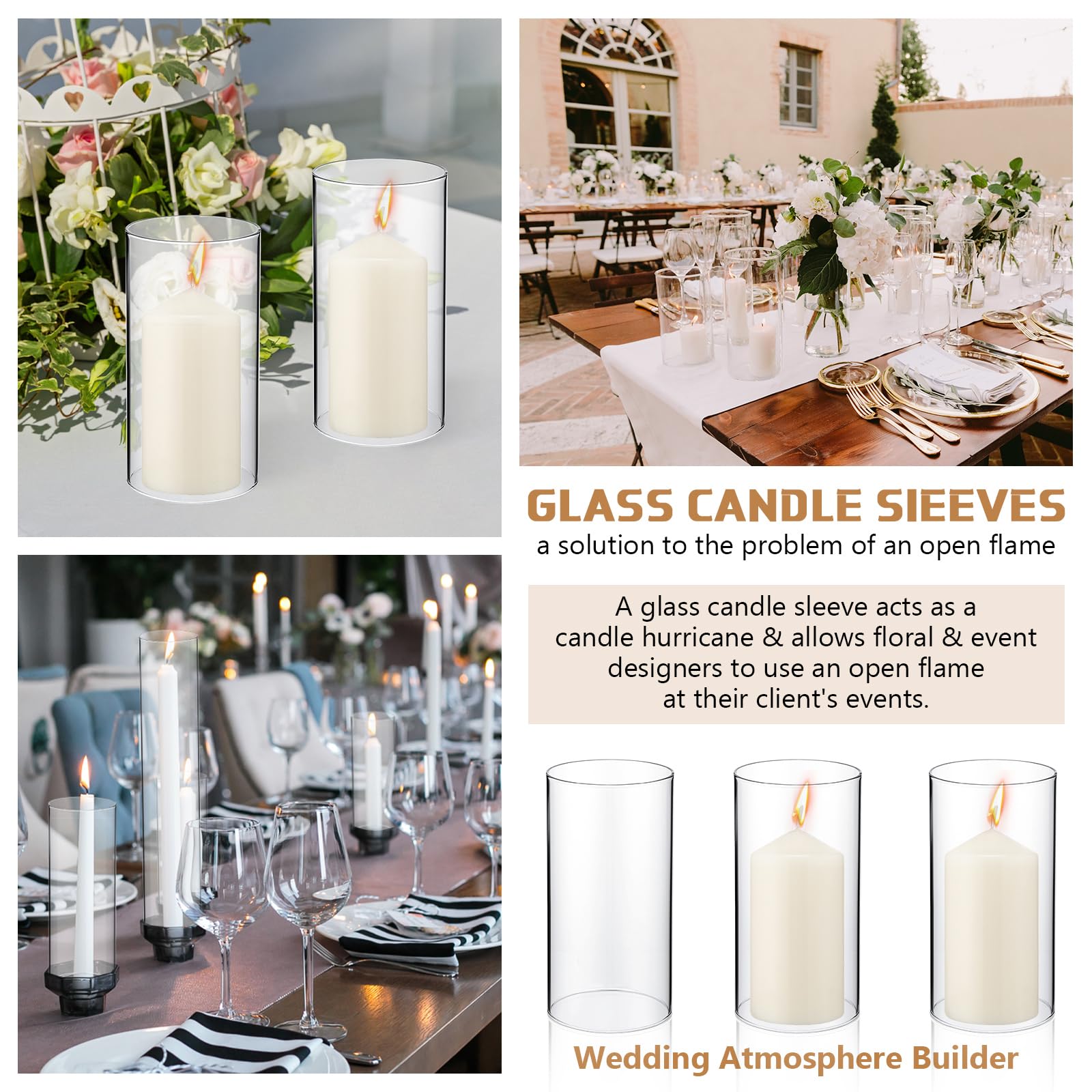 Yaomiao 6-Pack Clear Glass Hurricane Candle Holders with Unscented Pillar Candles - 2.5x6 Inch Open-Ended Cylinder Candle Sleeves for Wedding, Dining Table, Home Decor & Party Centerpieces
