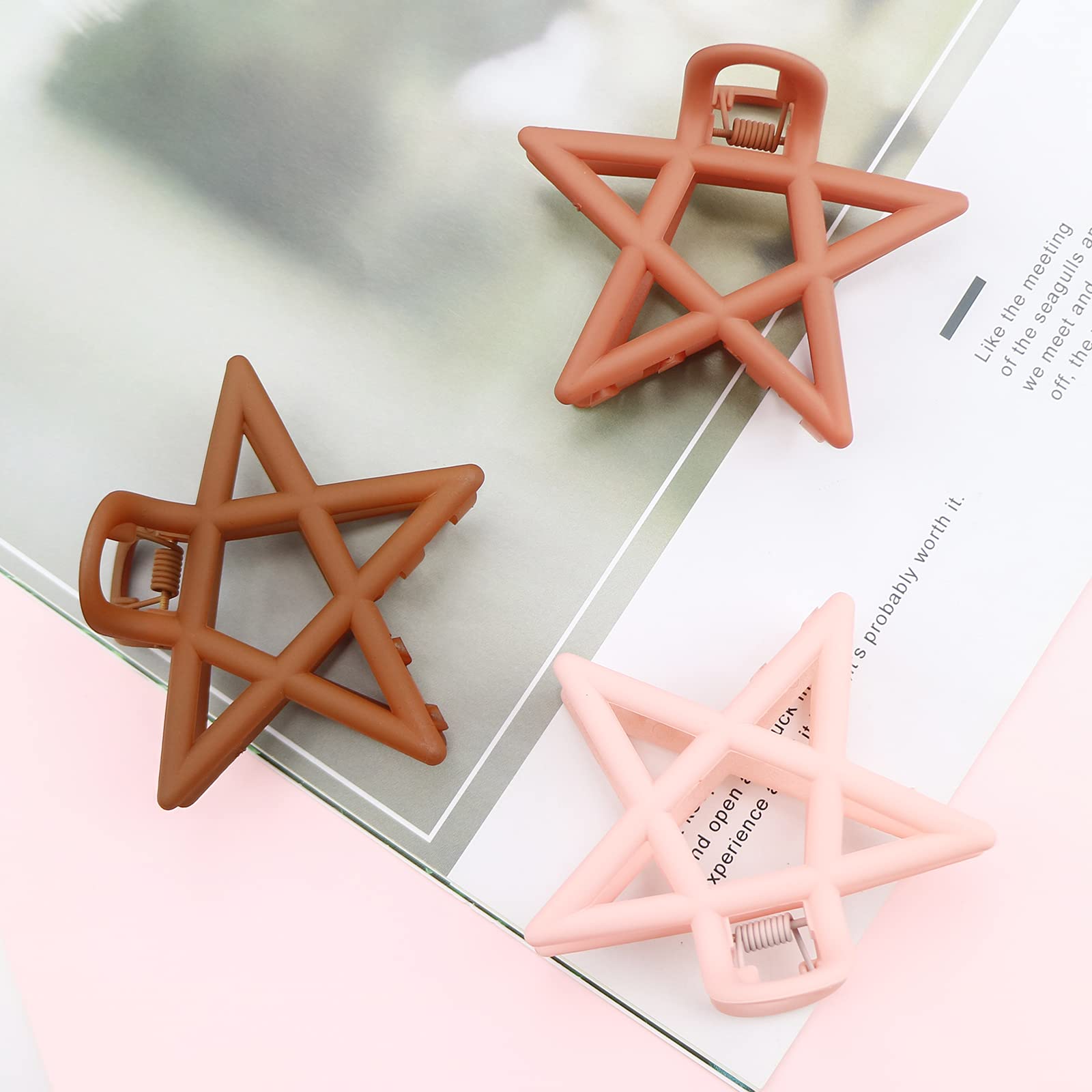 6 Pack Large Hollow Star Hair Claw Clips for Thick Hair - 2.9 Inch Non-Slip Barrettes for Women & Girls - Perfect for Ponytails, Buns & Everyday Hairstyles