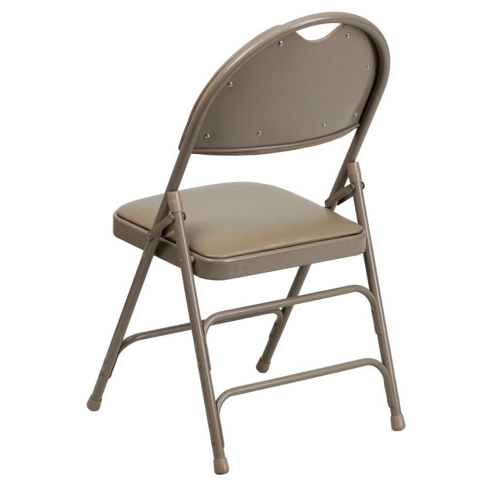 Flash Furniture 4-Pack HERCULES Series Heavy Duty Folding Chairs - Triple Braced Metal Frame, Beige Vinyl Seat, Easy-Carry Handle - Perfect for Weddings, Parties, Events, and Home Use