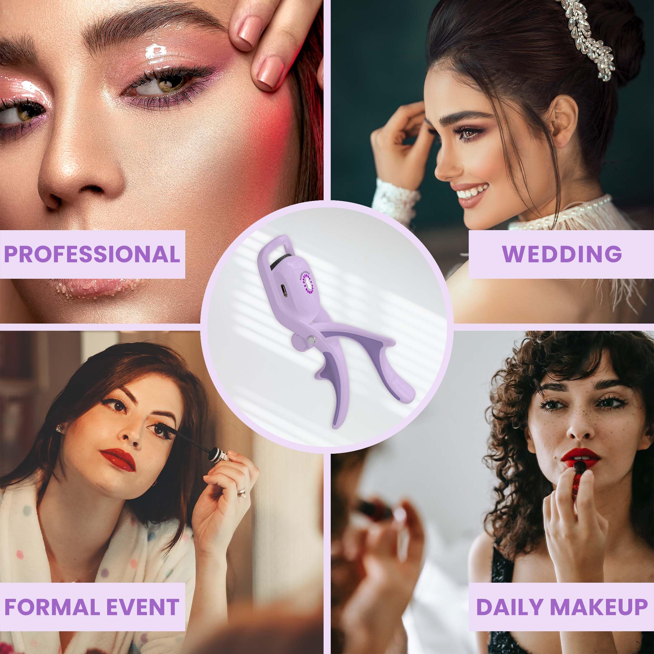Professional Electric Heated Eyelash Curler Kit - Rechargeable Battery Powered Lash Lifter with Hot Lash Therapy for All Eye Types | Perfect for Daily Makeup, Salon Use & Travel | Purple Plastic Beauty Tool