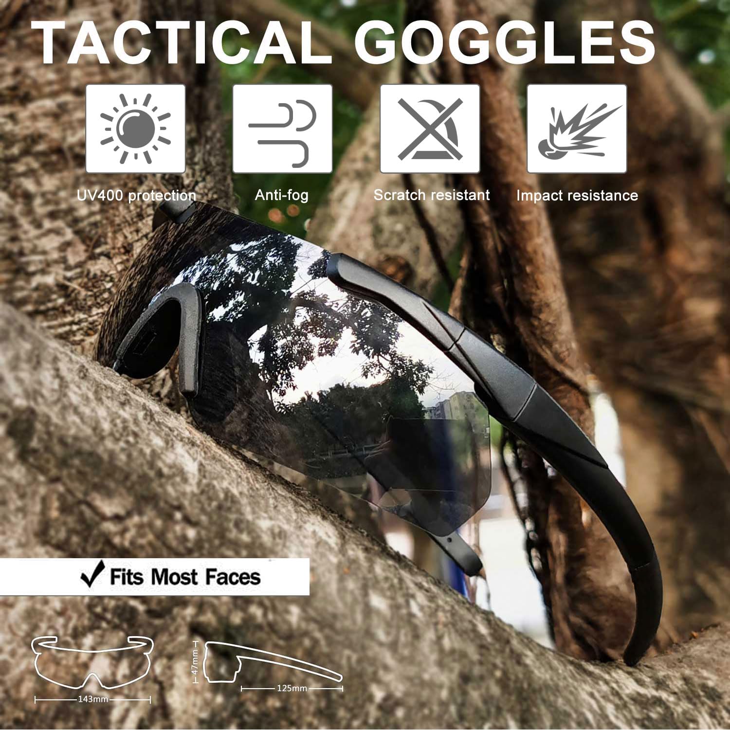 SPOSUNE Tactical Shooting Glasses - Anti Fog, Impact Resistant with 3 Lenses for Men & Women - Perfect for Hunting & Range Shooting