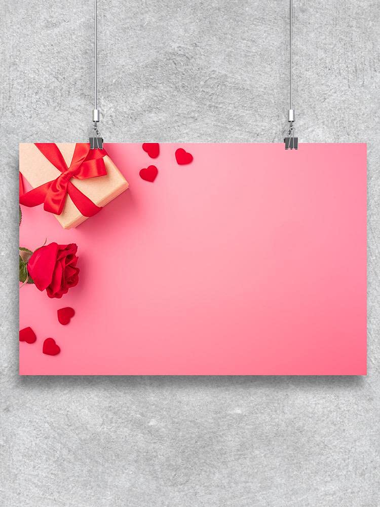 Elegant Gift Box with Red Rose Poster - Perfect for Valentine's Day, Anniversary & Romantic Home Decor