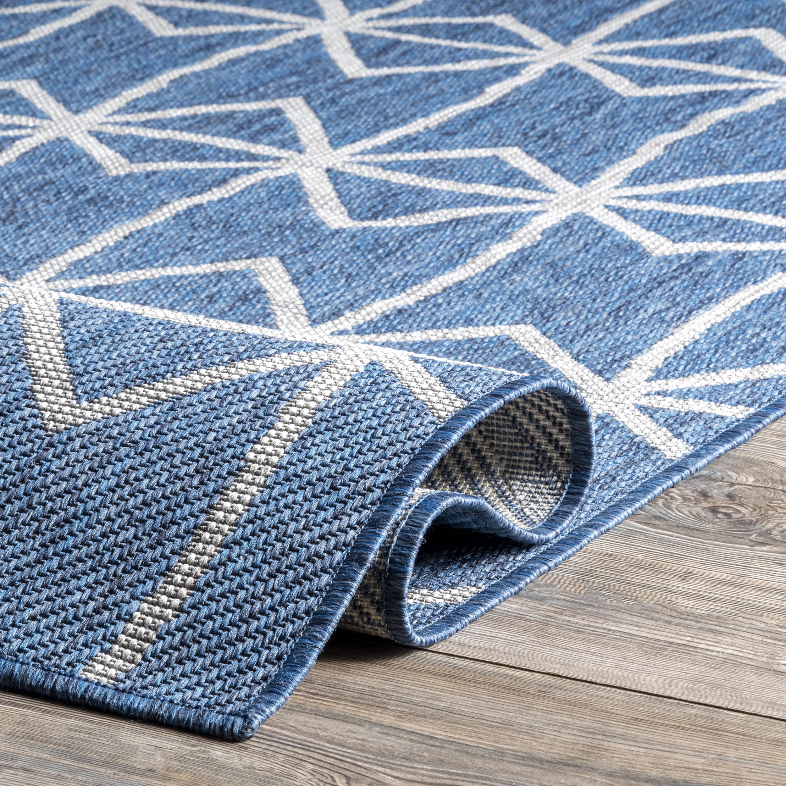nuLOOM 4' x 6' Outdoor Performance Area Rug - Stain & Weather Resistant, High Traffic Patio & Balcony Rug in Saunders Blue | Perfect for Outdoor Living Spaces, Decks & Poolside Areas