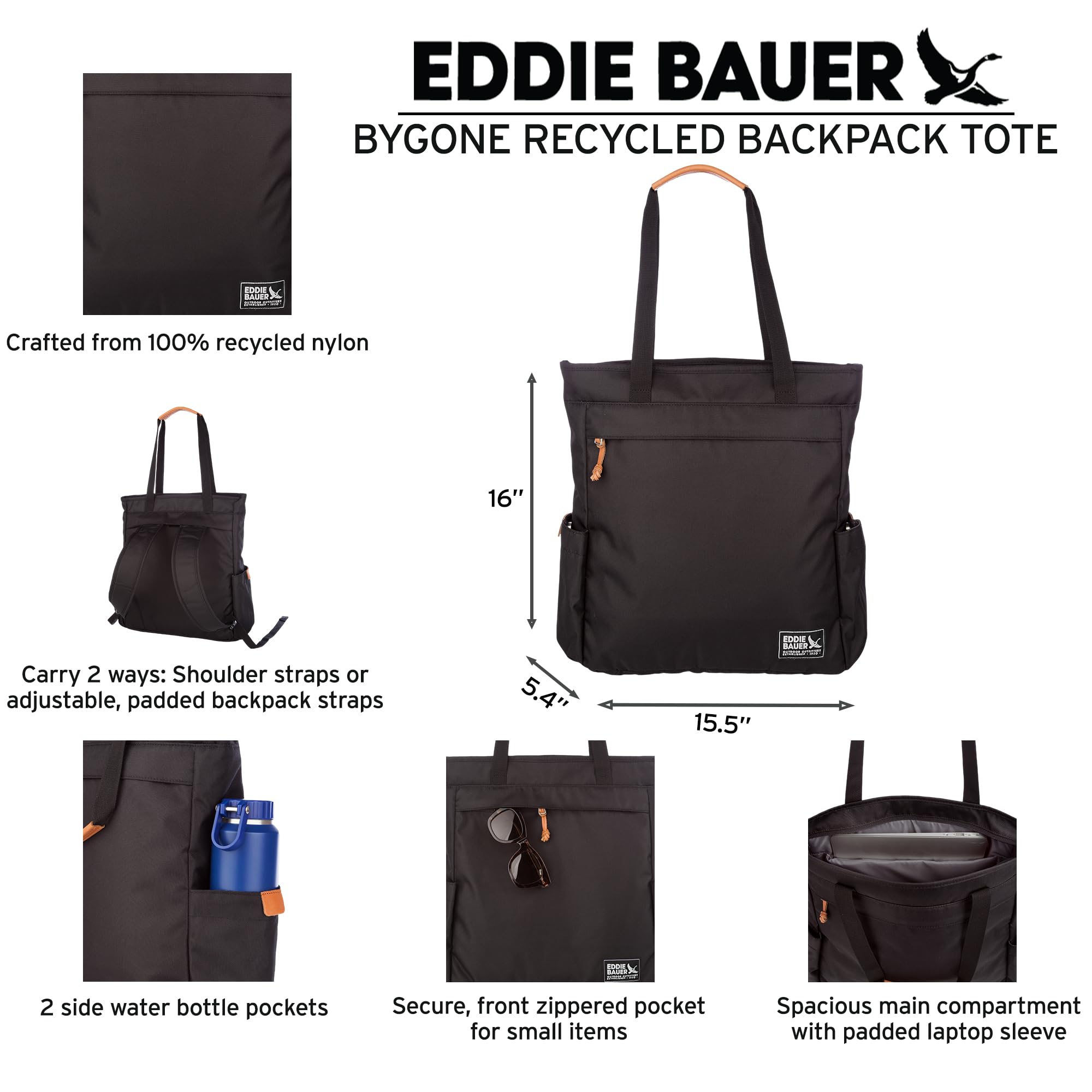 Eddie Bauer 30L Bygone Multipurpose Convertible Backpack - Durable Travel, Work & Commuter Laptop Bag with Gym Tote Function | Perfect for Business Trips, College Campus & Outdoor Adventures