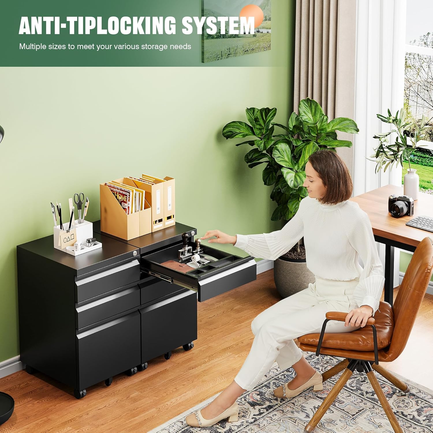 3 Drawer Mobile File Cabinet with Lock - Under Desk Metal Filing Cabinet for Home & Office - Organize Letters, Legal & A4 Documents (Fully Assembled, Black) - Perfect for Small Spaces & Office Storage Solutions