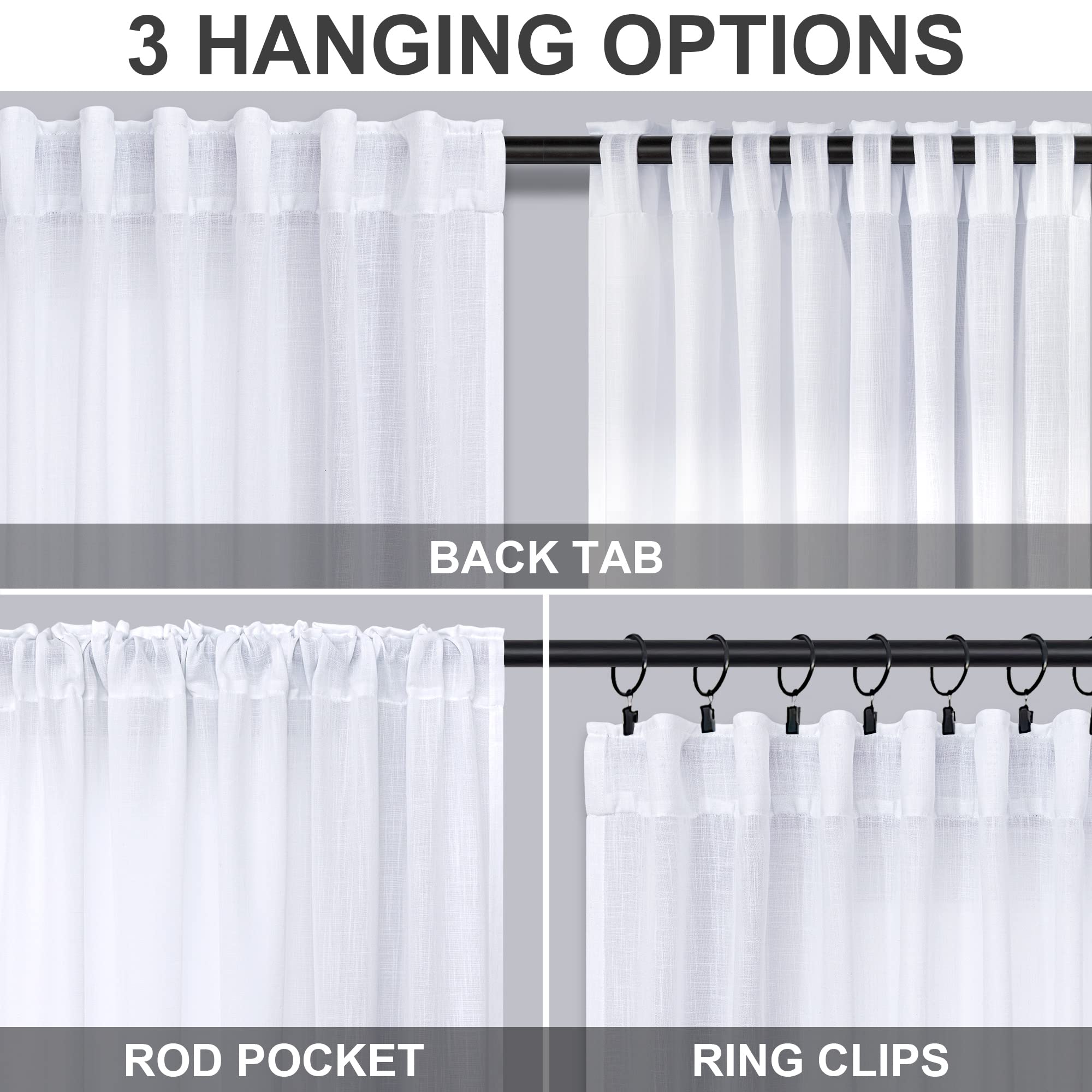 DANCURTON White Semi-Sheer Linen Cafe Curtains - 30 Inch Length, 2 Panels Set with Back Tab Pocket - Perfect for Kitchen Window Over Sink, Small Bathroom, Bedroom & Living Room - Elegant Window Treatment for Casual Dining Areas & Cozy Home Decor