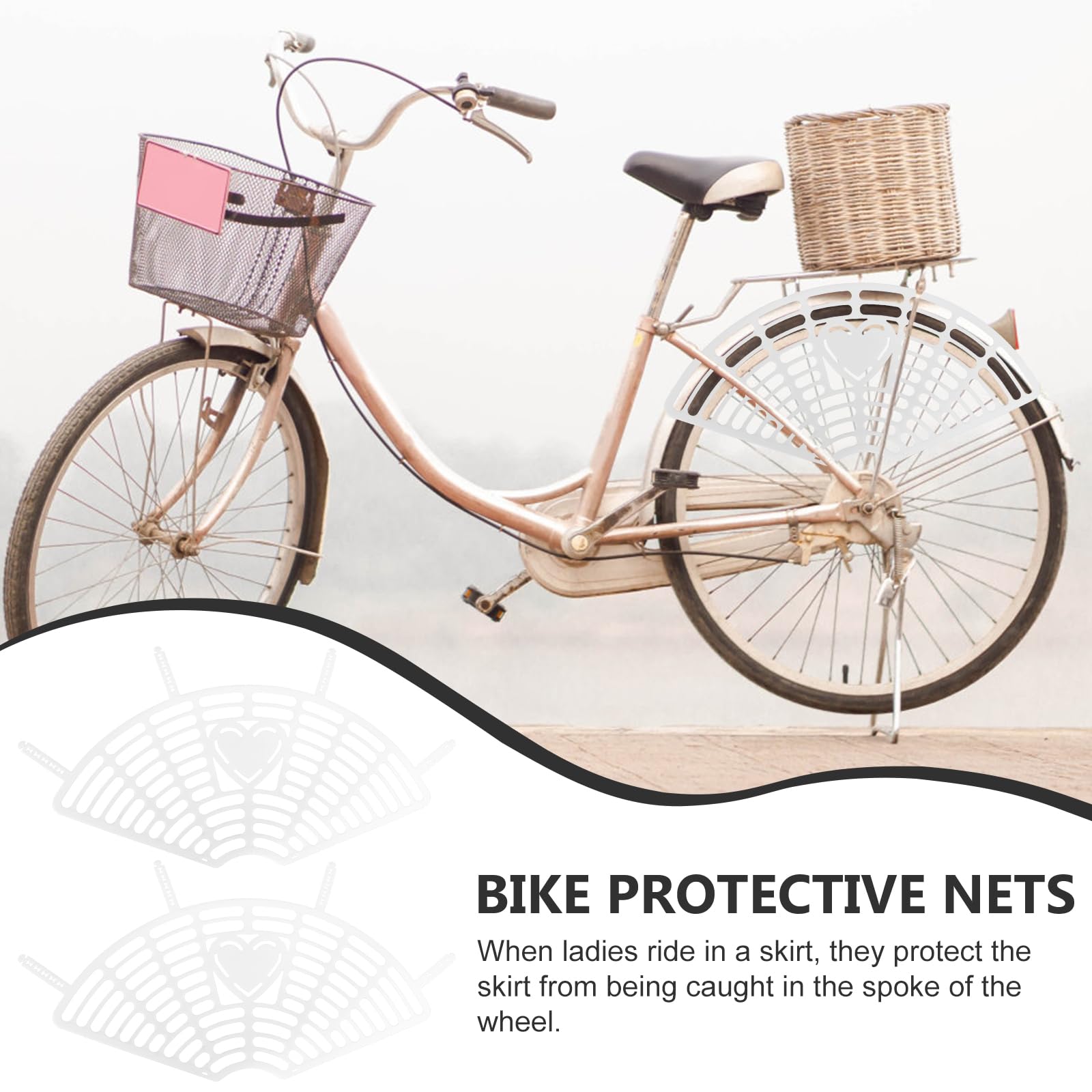 2 Sets Bike Rear Wheel Protective Mesh - Heart Design Plastic Bicycle Backseat Guard & Baffle Protector for Electric Bikes - Universal Fit for Men & Women (White) | Perfect for Commuting, Leisure Rides & Bike Safety Accessories