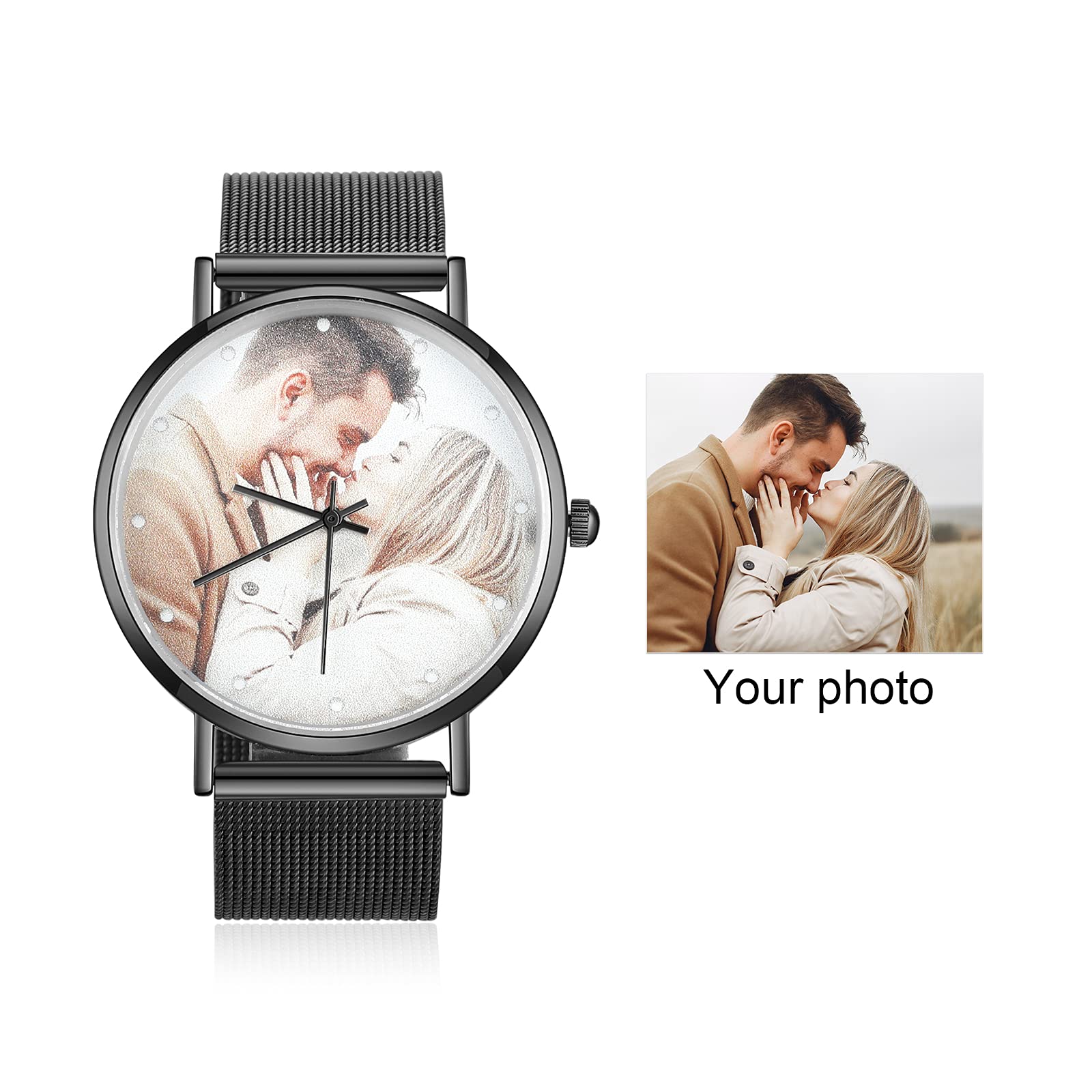 Gemszoo Custom Photo Watch - Personalized Picture Watch for Men & Women - Stainless Steel Mesh Quartz Watch - Unique Gift for Birthday, Anniversary & Valentine's Day - Perfect for Everyday Wear & Special Occasions