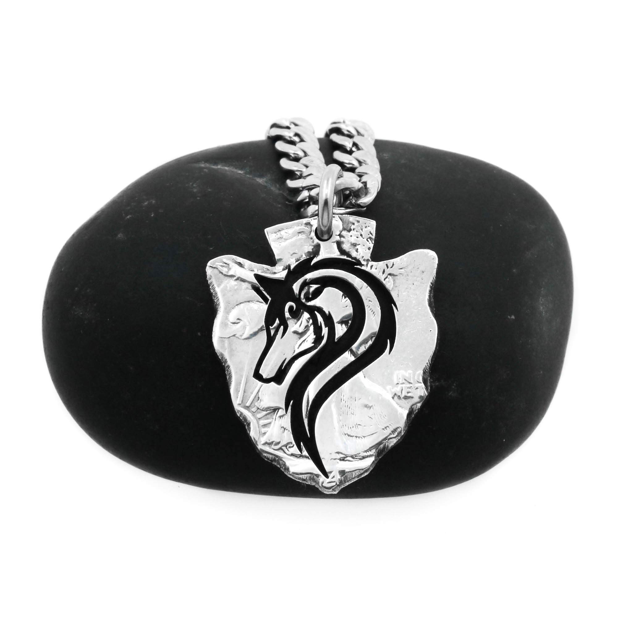 NameCoins Tribal Wolf Arrowhead Necklace - Authentic Native American Jewelry - Hand Cut Coin Pendant for Men & Women - Perfect for Boho Fashion, Gift Giving & Spiritual Protection