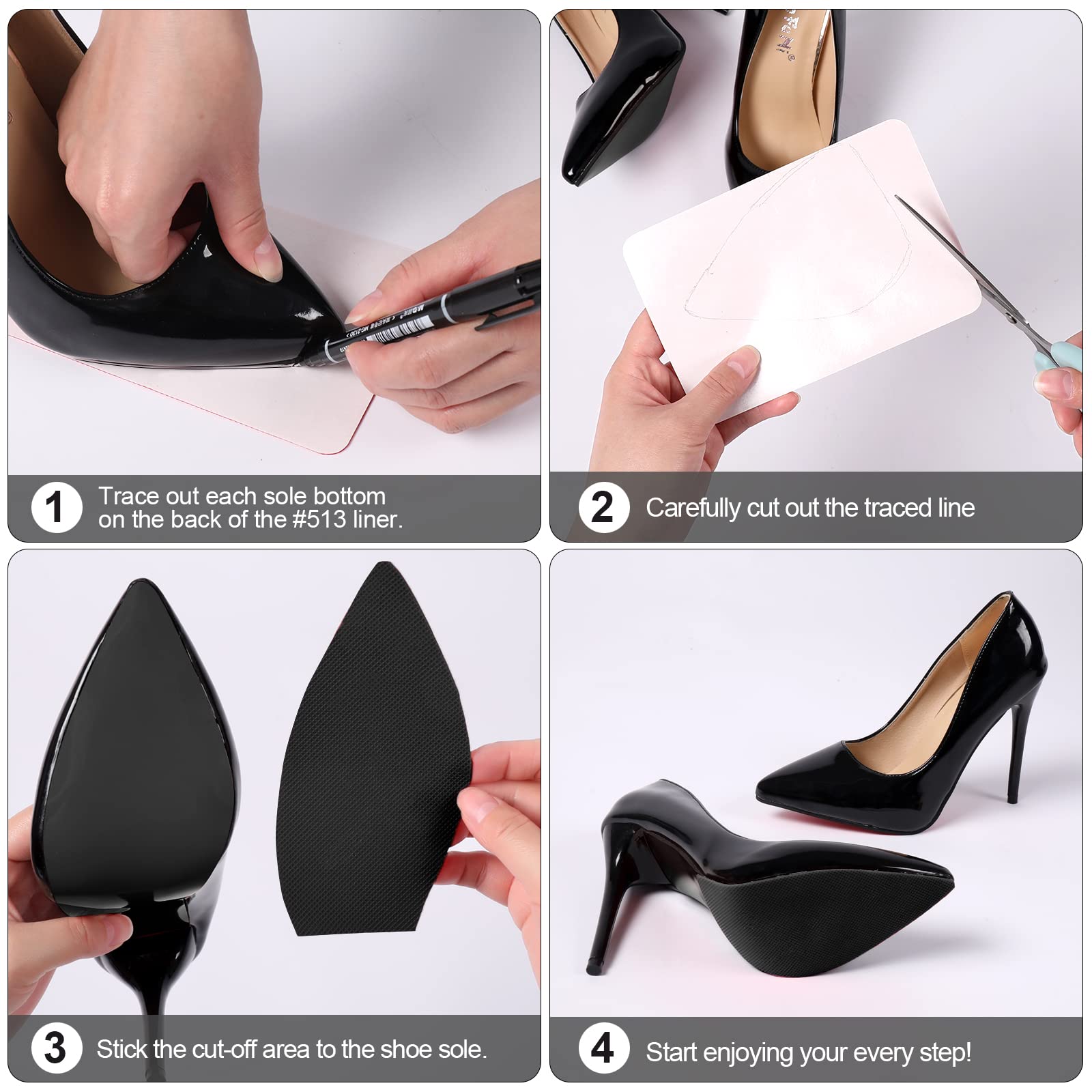 Non-Slip Shoe Sole Protectors for High Heels - Self-Adhesive Silicone Grips to Prevent Sliding & Restore Shoe Bottoms (4PCS, 8