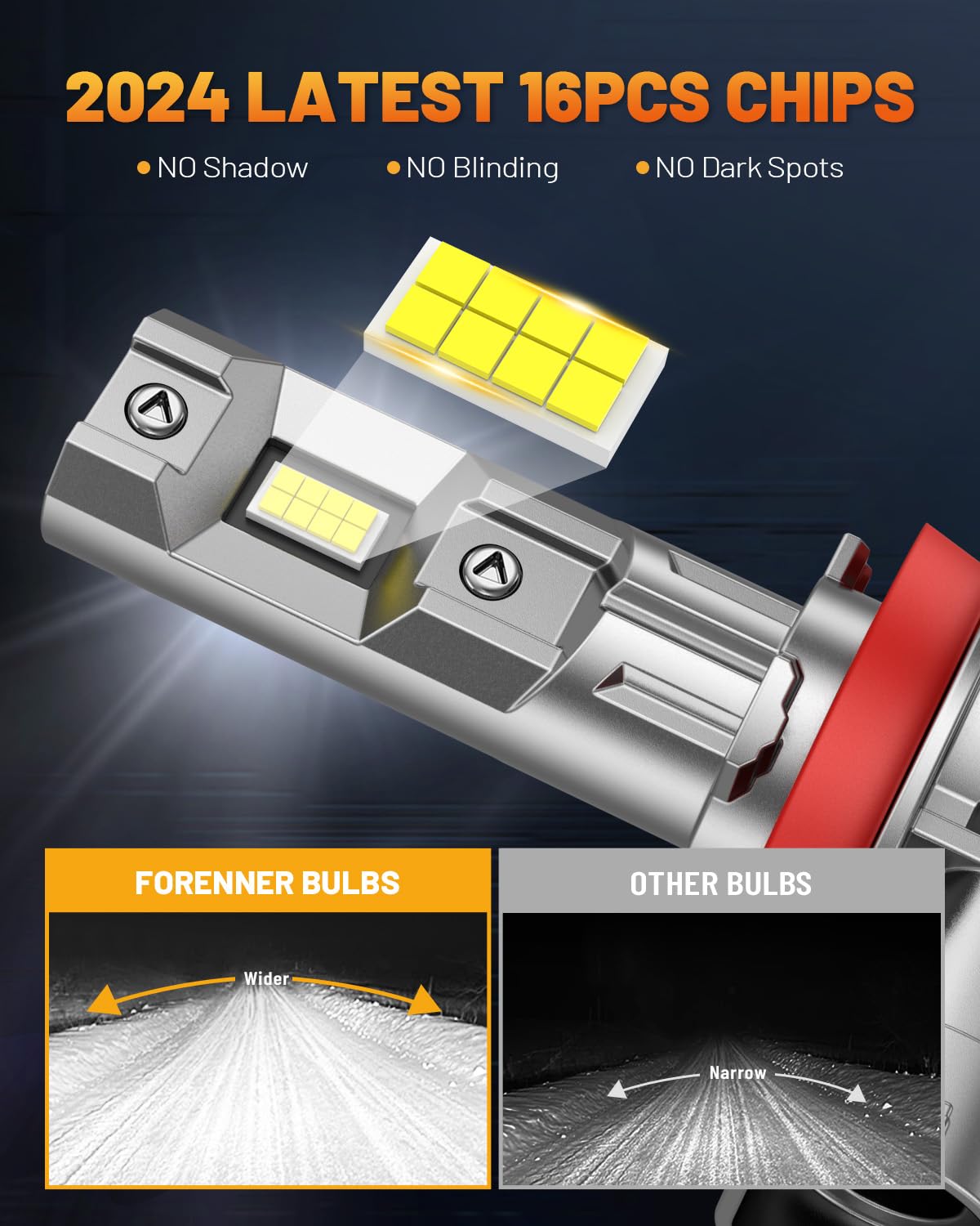 Fahren Upgraded H11 LED Bulbs - 38,000LM Super Bright, 6500K Cool White, 60,000 Hours Lifespan - Direct Replacement for H8/H9/H11 - Perfect for Fog Lights & Night Driving (Pack of 2)