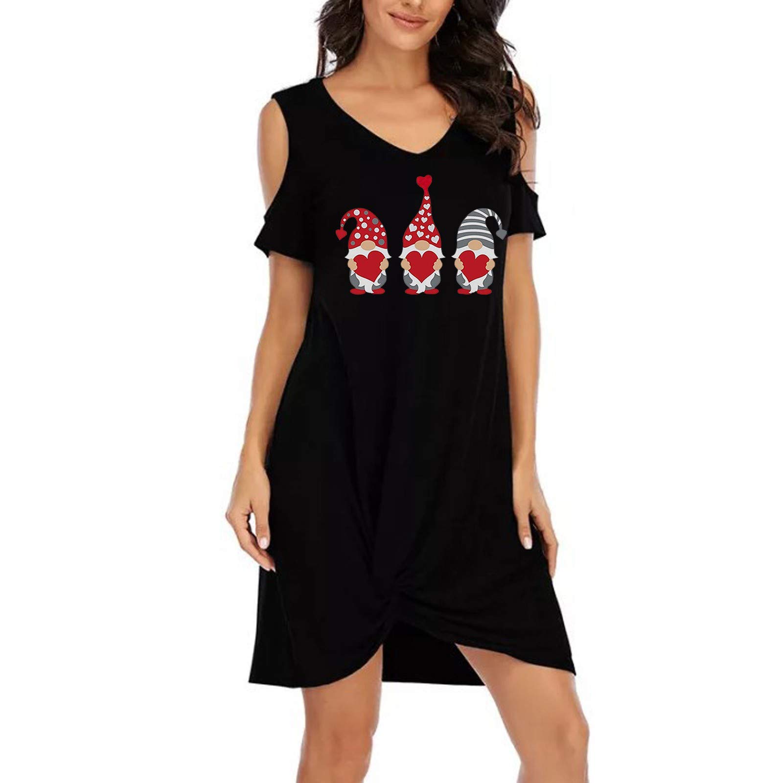 KASAAS Plus Size Strapless Short Dress for Women - Fashion Tie Sleeve V-Neck Casual Black Dress | Perfect for Summer Parties, Beach Vacations & Date Nights