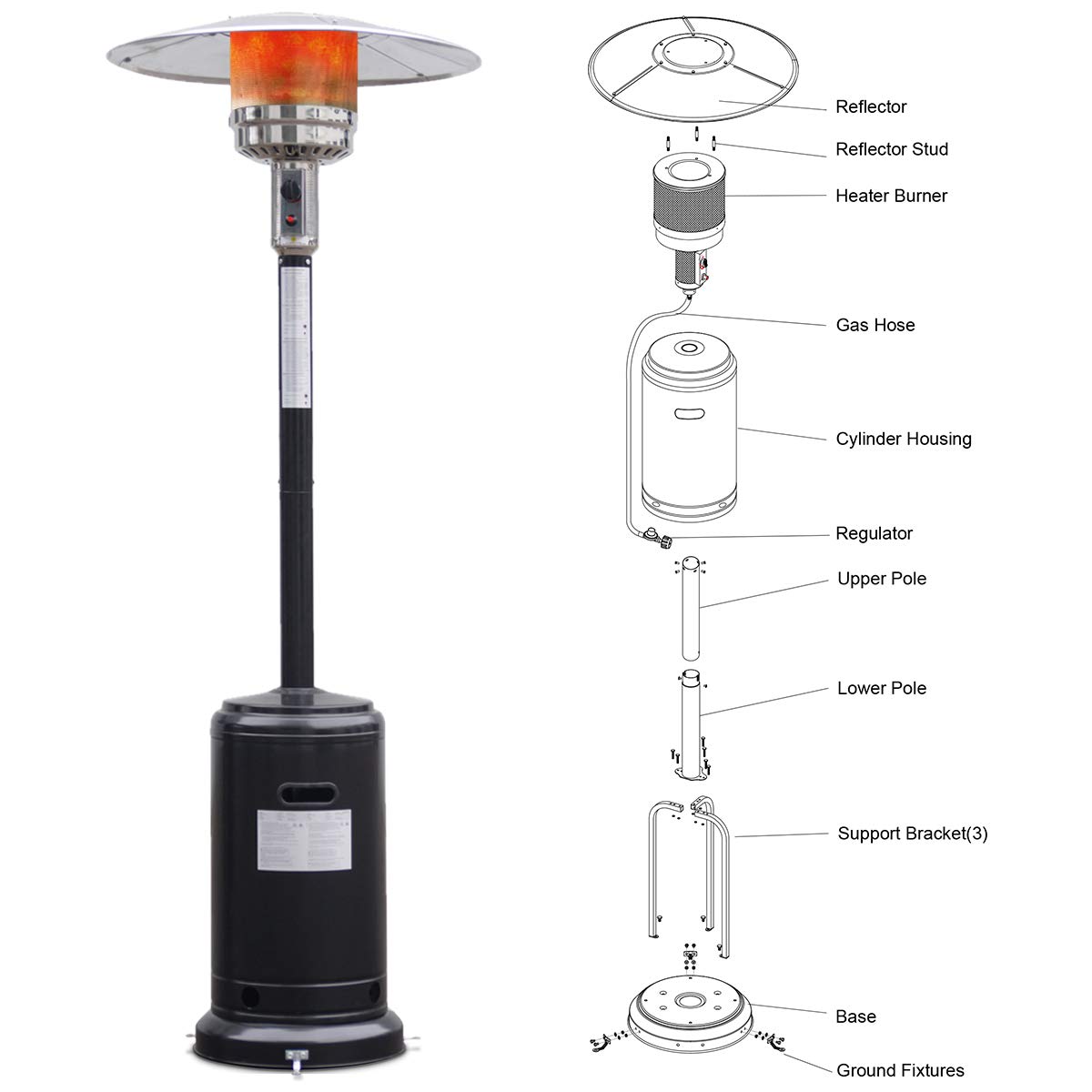 Giantex 50,000 BTU Steel Propane Patio Heater - Outdoor Commercial Standing Heater with LP Gas & Accessories (Black) - Perfect for Restaurants, Backyards, and Patio Parties