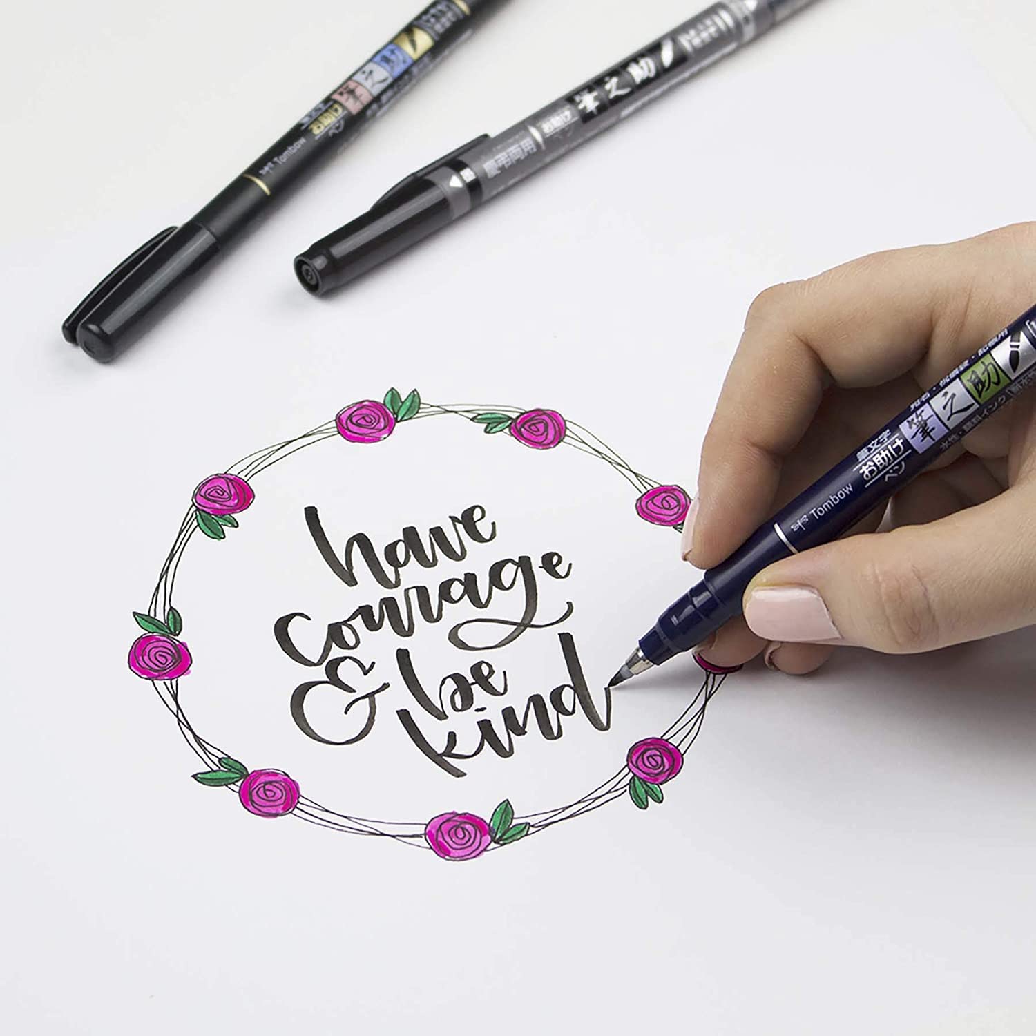 Tombow 62039 Fudenosuke Brush Pens - 3 Pack with Soft, Hard & Twin Tips for Calligraphy, Hand Lettering, Art Drawings | Perfect for Bullet Journals, Scrapbooking & DIY Projects