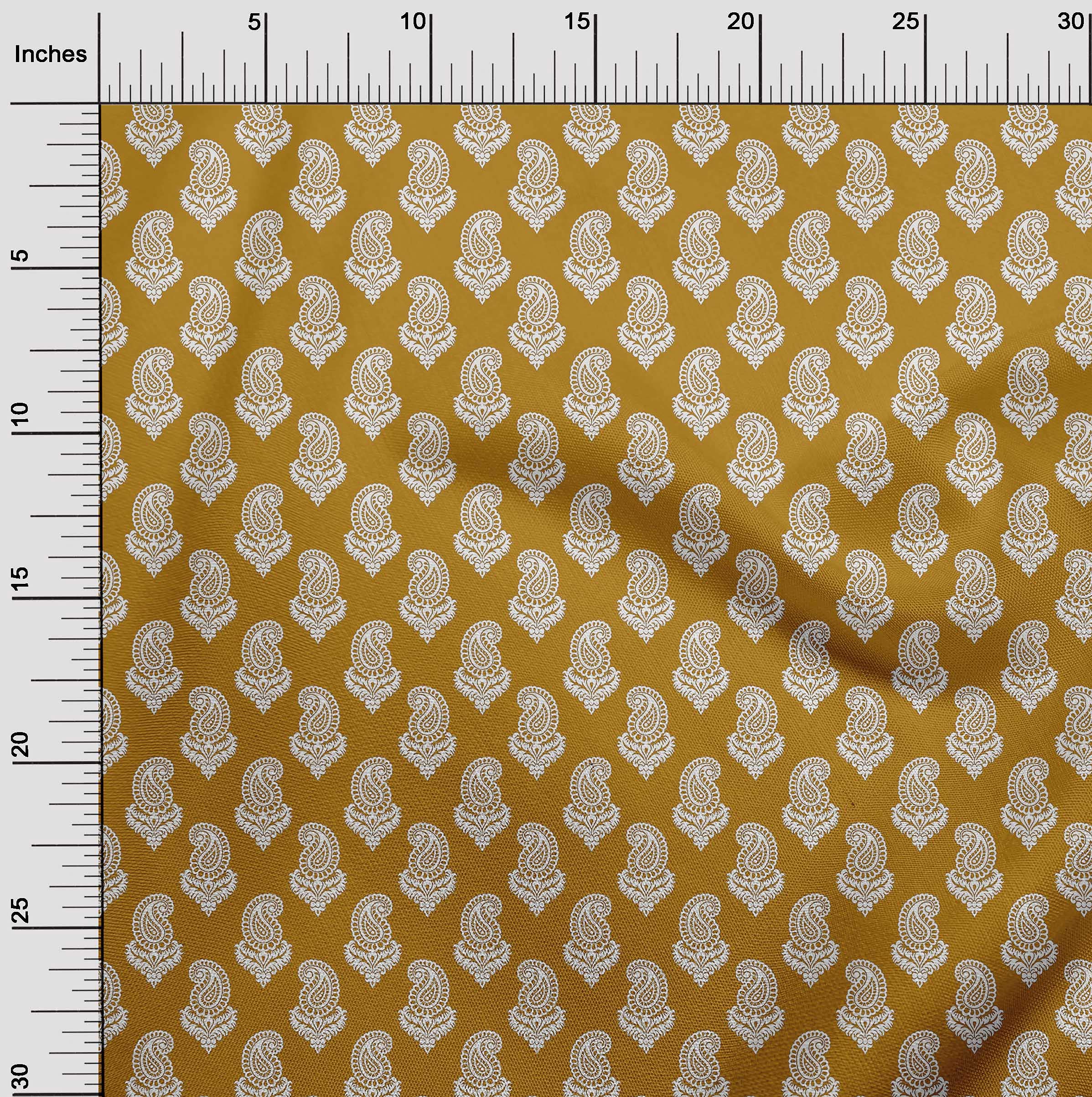 oneOone Georgette Viscose Fabric - Gamboge Yellow Printed Block Design - 42 Inch Wide Sewing Material by The Yard for DIY Clothing, Dresses & Home Decor Projects