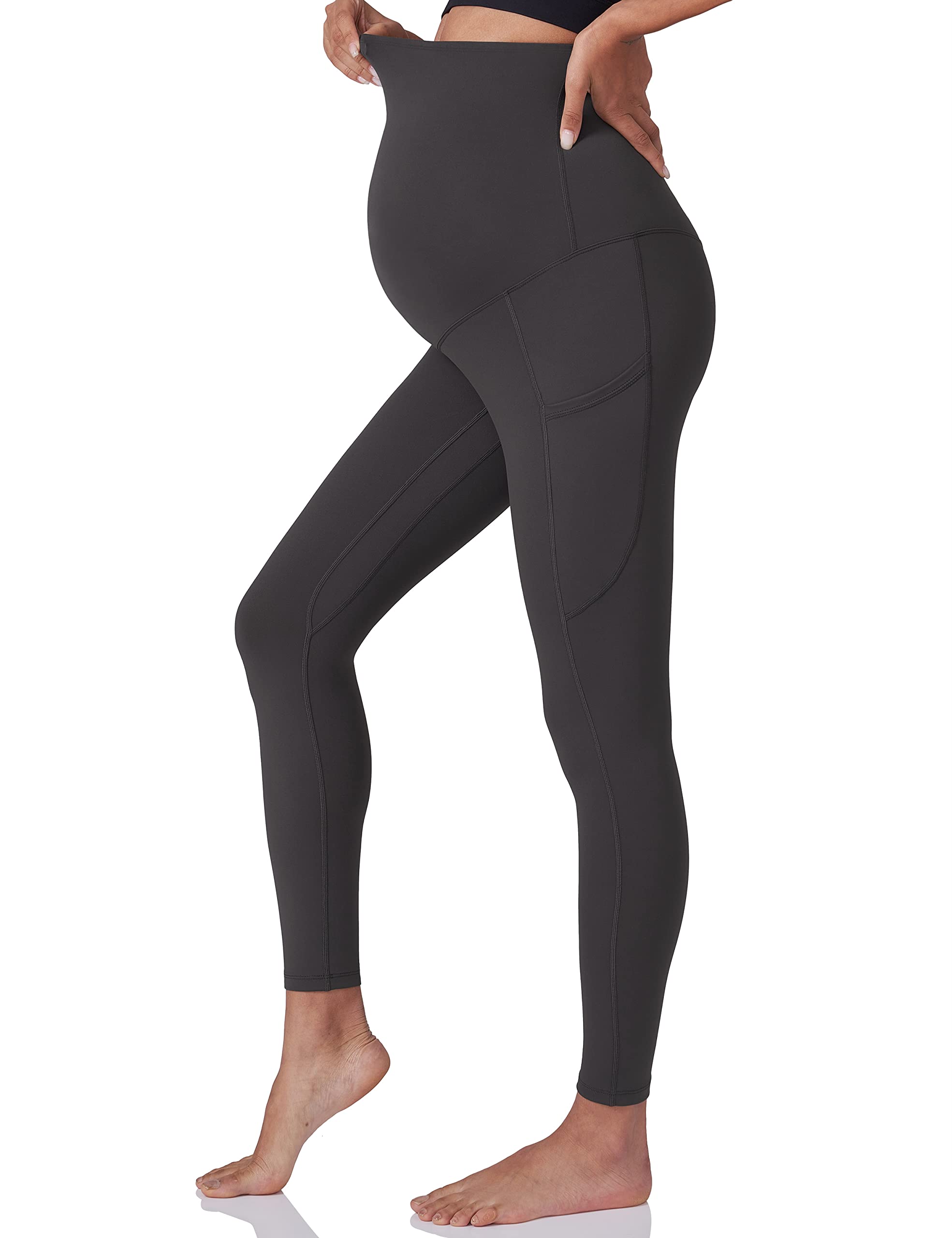 POSHDIVAH Women's Maternity Yoga Pants - Over The Belly Pregnancy Workout Leggings with Pockets - Soft Stretchy Activewear for Gym, Running & Daily Wear