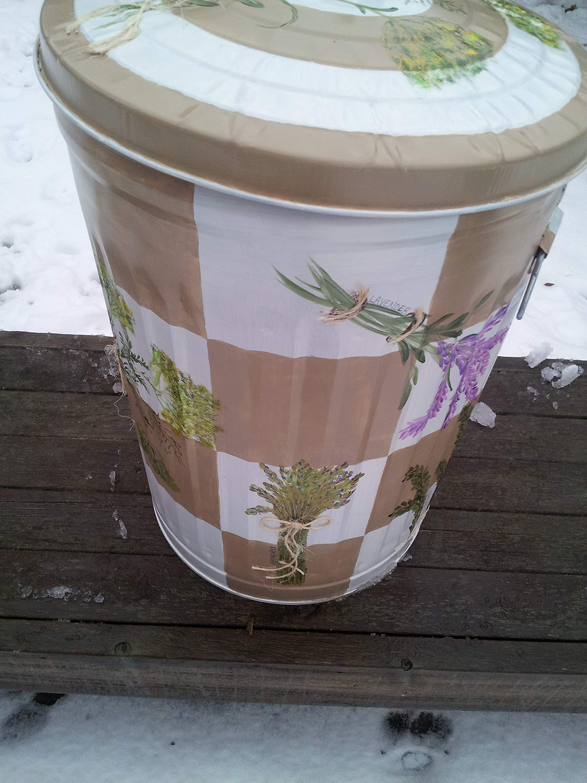 20 Gallon Hand Painted Galvanized Steel Trash Can with Lid - Rustproof Outdoor Garbage Bin for Kitchen, Garage, Patio & Garden Waste Disposal