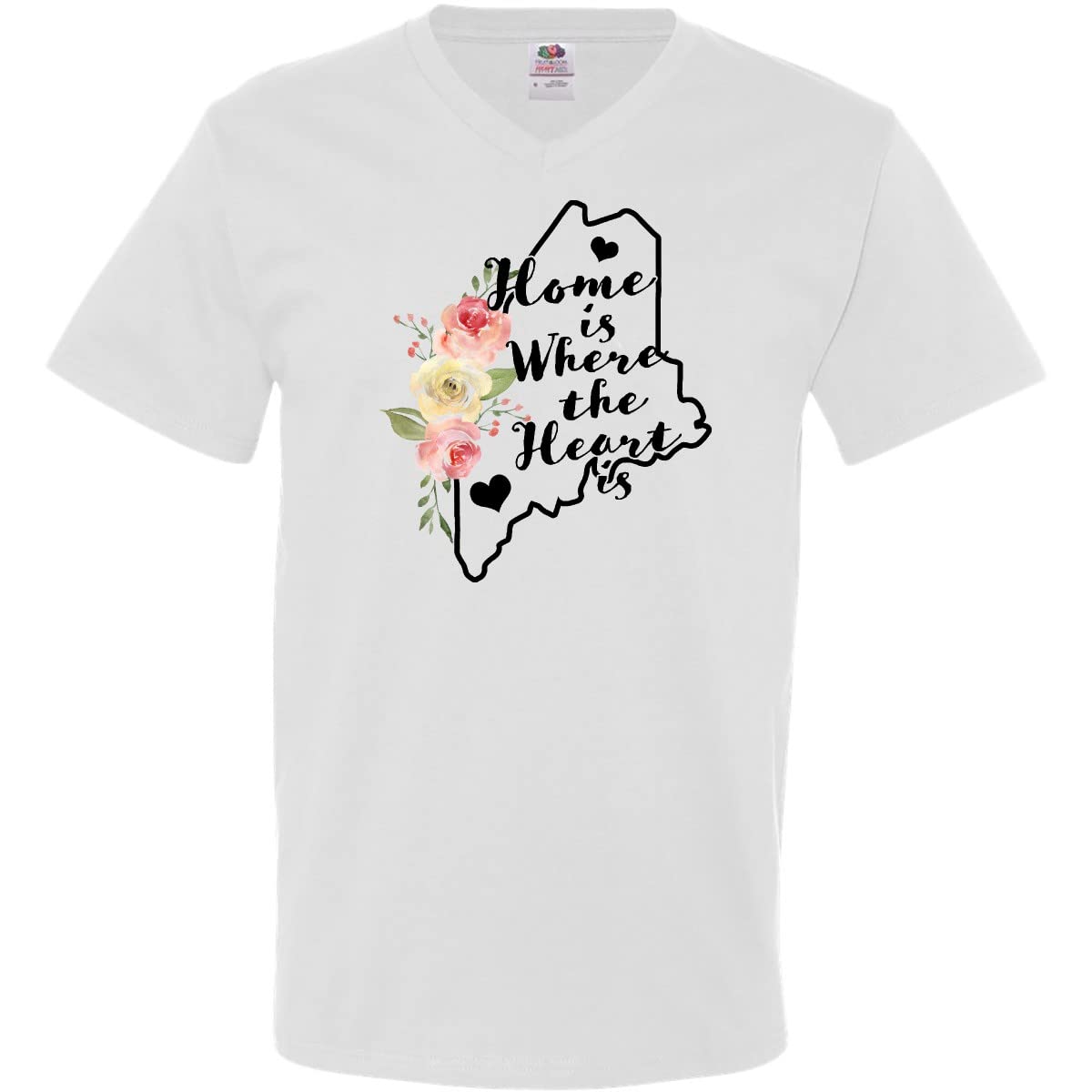Inktastic Maine Home is Where The Heart is Watercolor Print Men's V-Neck T-Shirt - Soft Cotton Casual Tee for Everyday Wear, Travel & Outdoor Activities