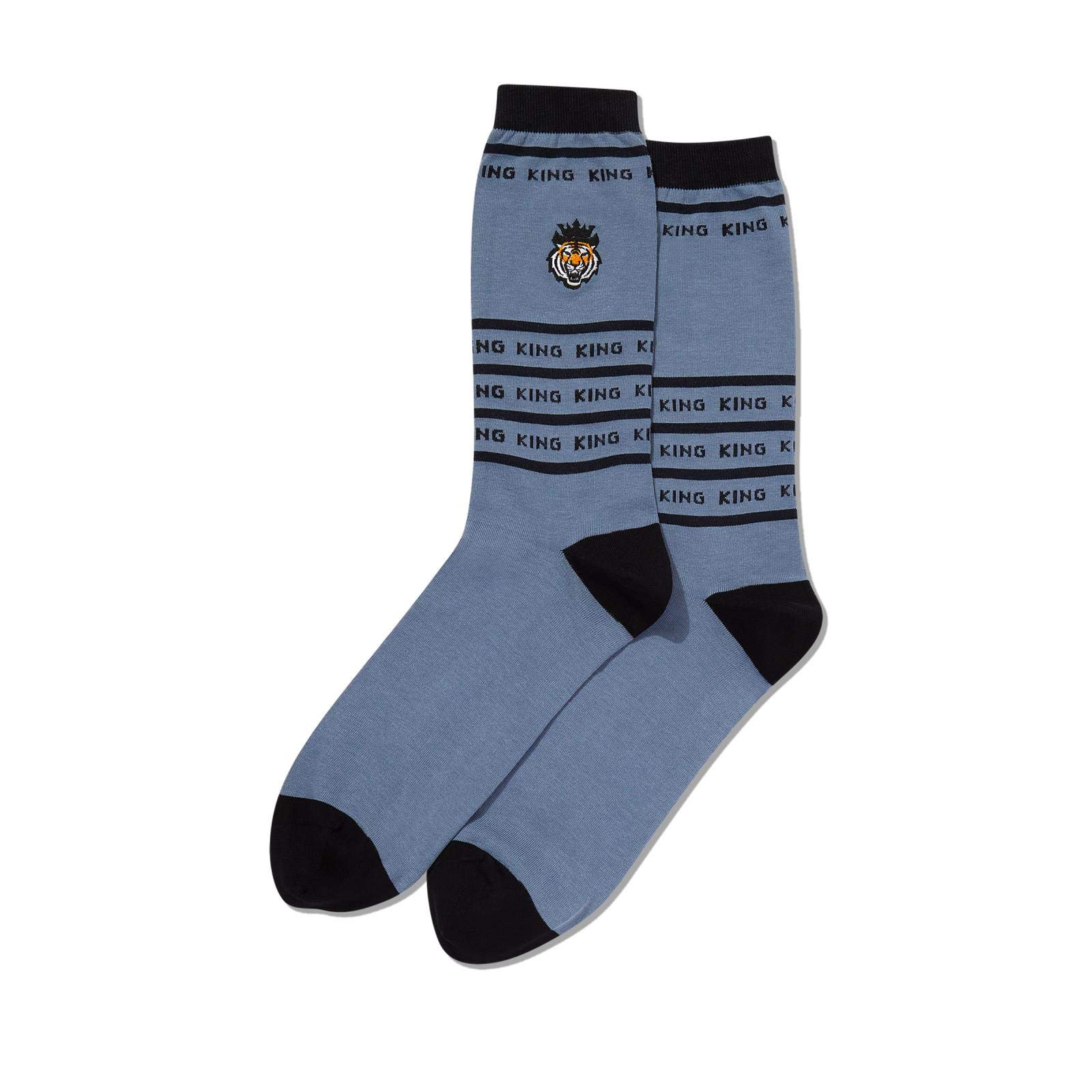 Hot Sox Men's White Label Tiger King Socks - Slate Color Novelty Crew Socks for Casual Wear, Cosplay & Gift Giving