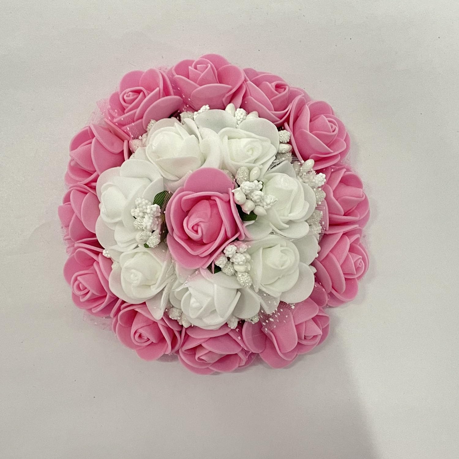 Maahal Bridal Bun Juda Gajra Maker Flower Hair Accessories for Women & Girls - White & Pink Floral Hair Jewelry for Weddings, Parties & Special Occasions